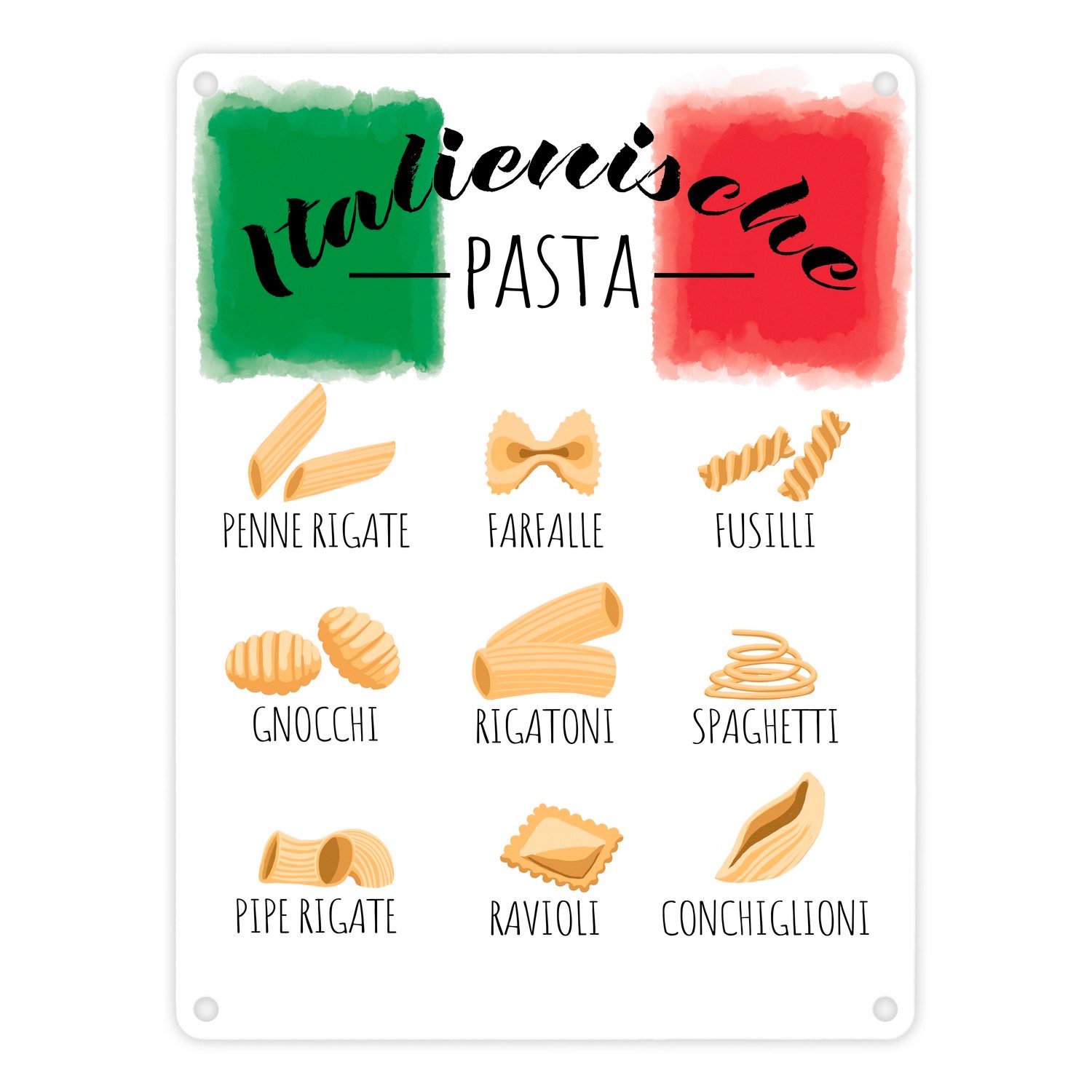 speecheese Metallschild Italienische Pasta Metallschild in 15x20 cm in weiß