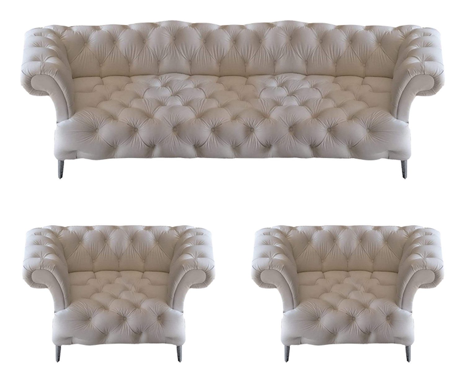Xlmoebel Chesterfield-Sofa Modernes Chesterfield Sofa in Weiß aus hochwertigem Leder, 3 Teile, Hergestellt in Europa