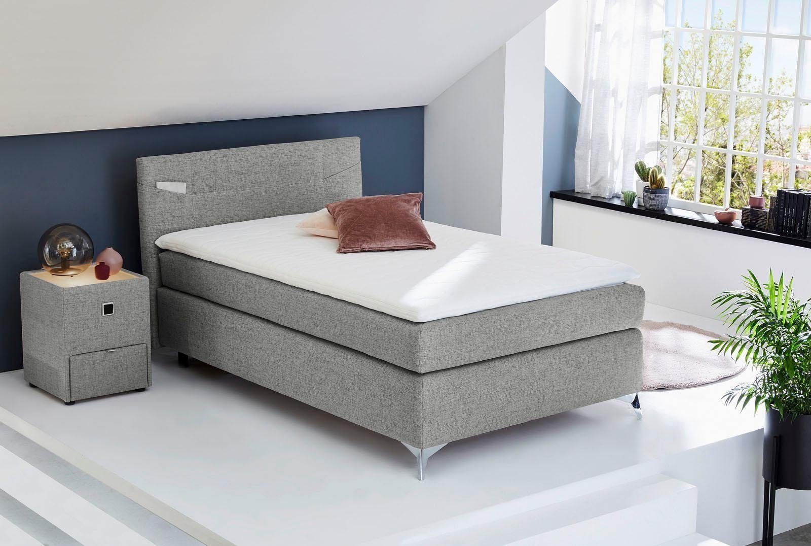 Jockenhöfer Gruppe Boxspringbett Nora erhältlich in den Größen 100,120 & 140cm, mit Topper und höhenvariablem Kopfteil