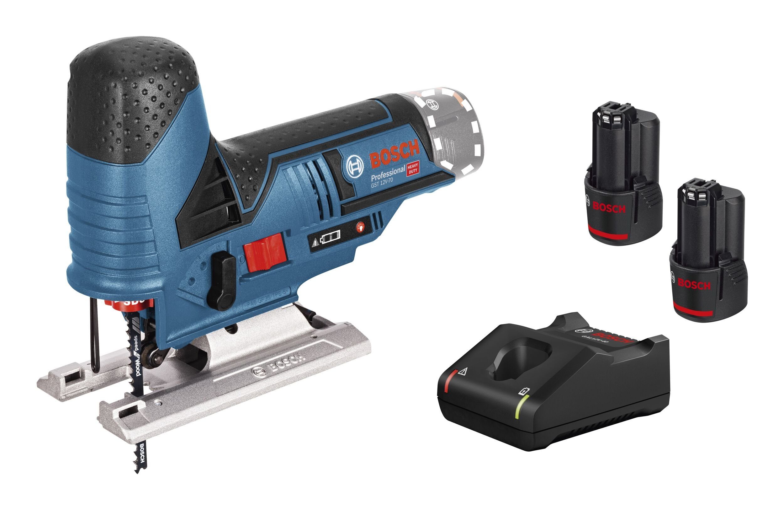 Bosch Professional Akku-Stichsäge GST 12V-70, Mit 2x Akku 3 Ah - in L-BOXX 102