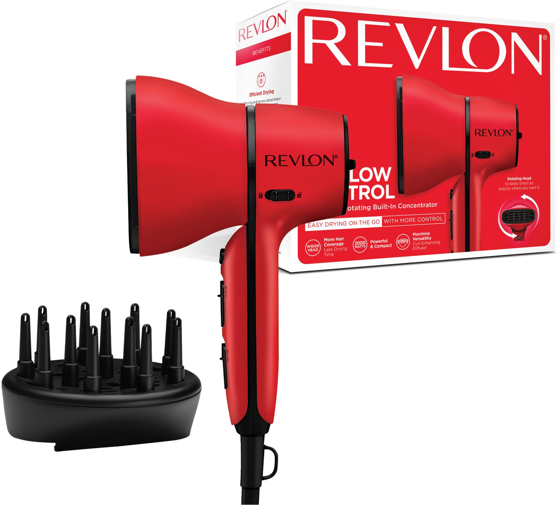 Revlon Haartrockner Haartrockner mit Luftstromregelung - REVLON Airflow Control, RVDR5320E, 2000 W, kompakter Trockner, Frisierdüse + Lockenverstärkungs-Diffusor, 2000 W