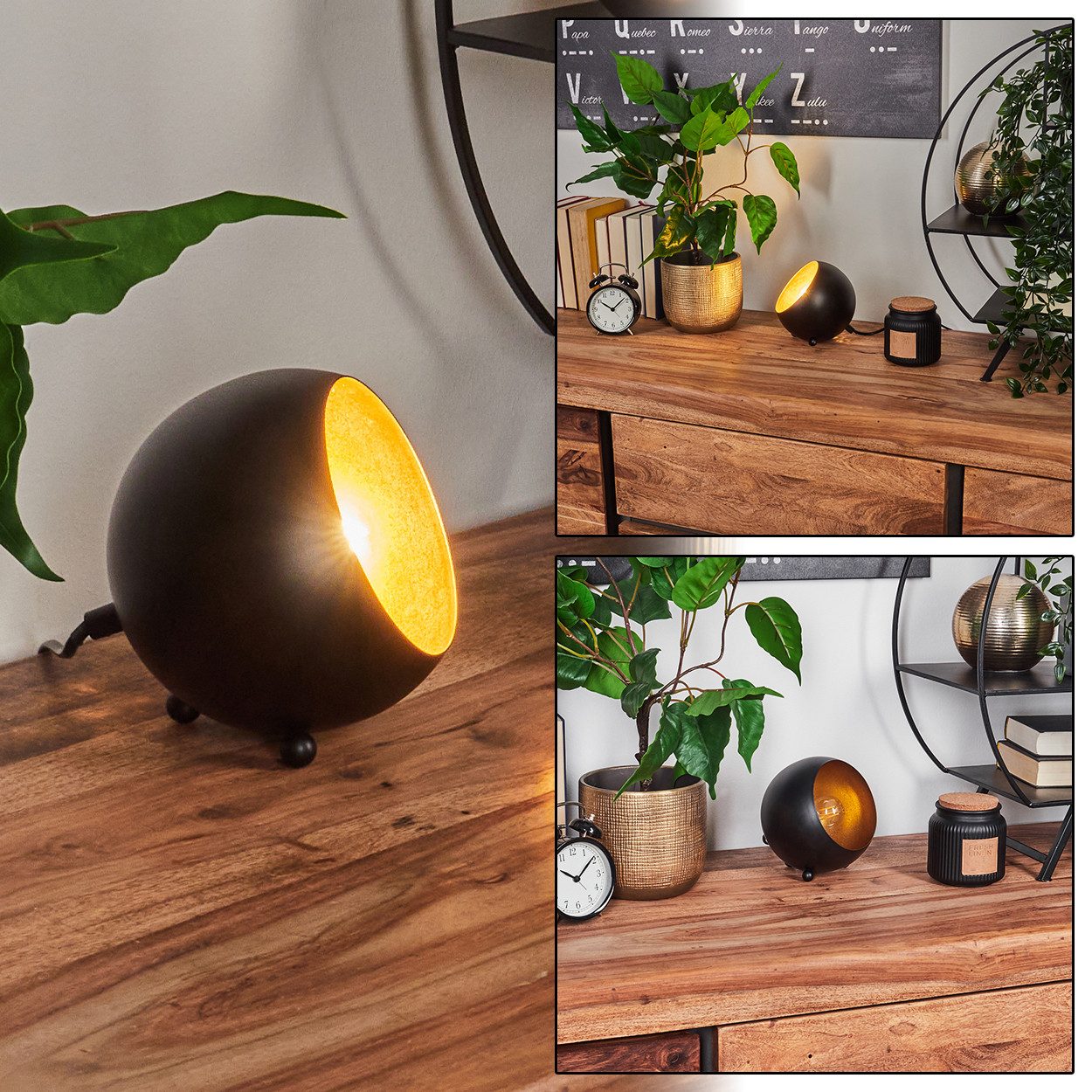 hofstein Tischleuchte schwarz/goldene Tisch Nacht Schreib günstig online kaufen