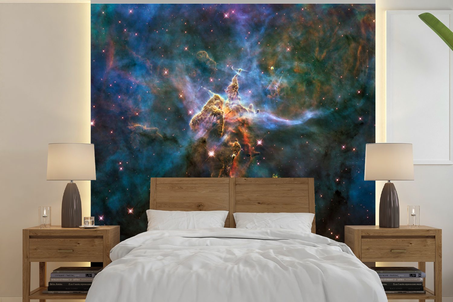 MuchoWow Fototapete Galaxie - Sterne - Farben, Matt, bedruckt, (5 St), Vinyl Tapete für Wohnzimmer oder Schlafzimmer, Wandtapete