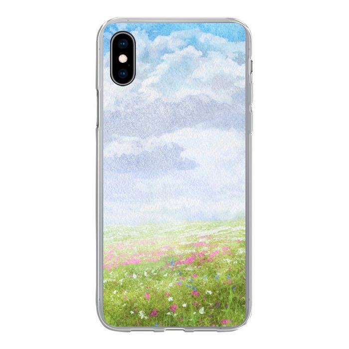 MuchoWow Handyhülle Aquarell - Blumen - Landschaft Handyhülle Apple iPhone Xs Smartphone-Bumper Print Handy