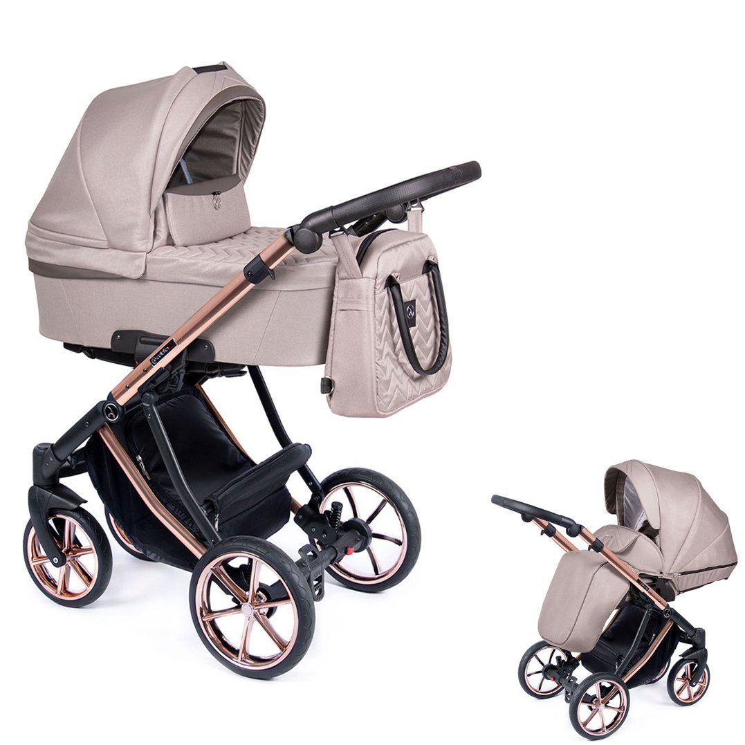 babies-on-wheels Kombi-Kinderwagen 2 in 1 Kinderwagen-Set Dante - 11 Teile - in 16 Farben Sand = Gestell kupfer