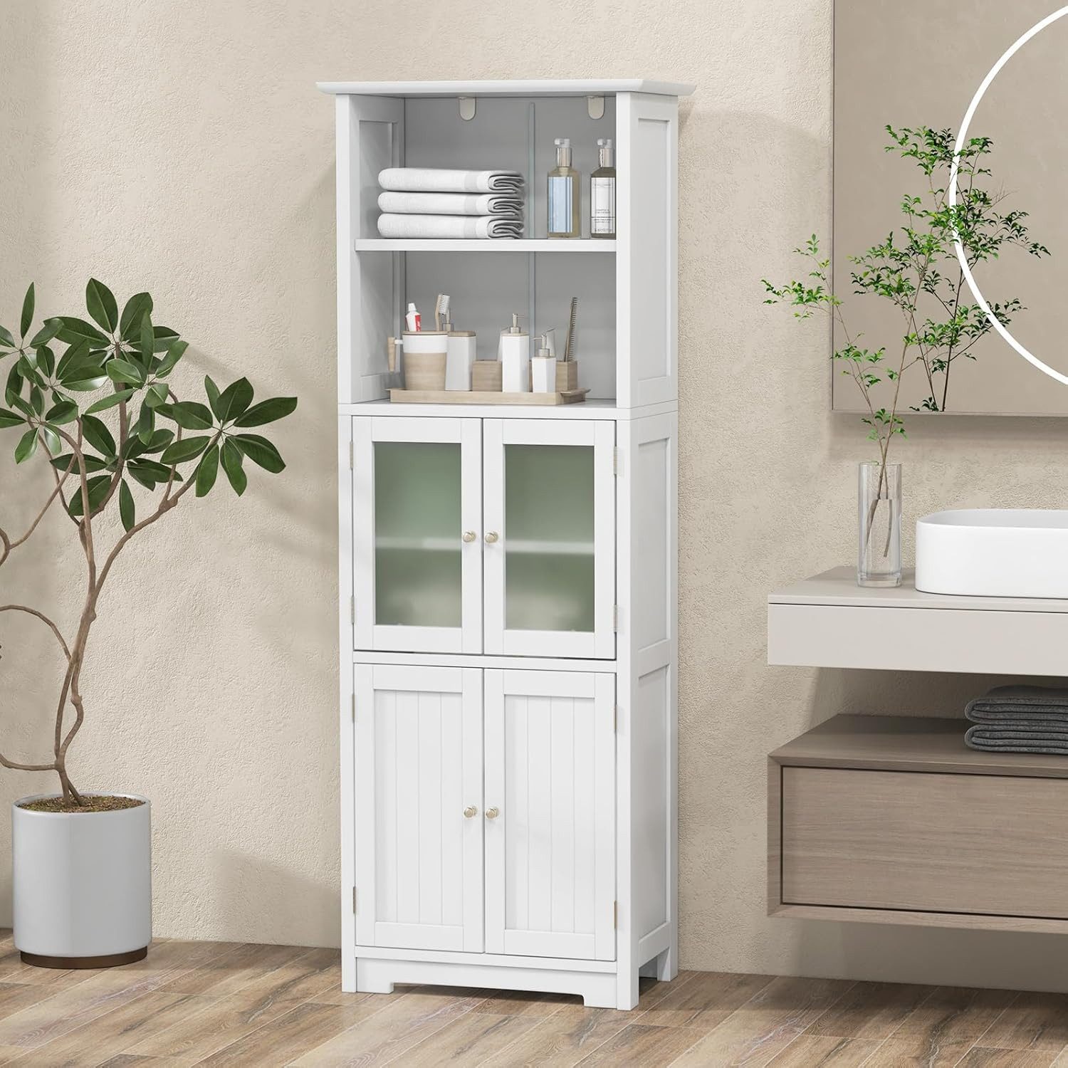 KOMFOTTEU Hochschrank Badezimmerschrank Badkommode mit Ablagen günstig online kaufen