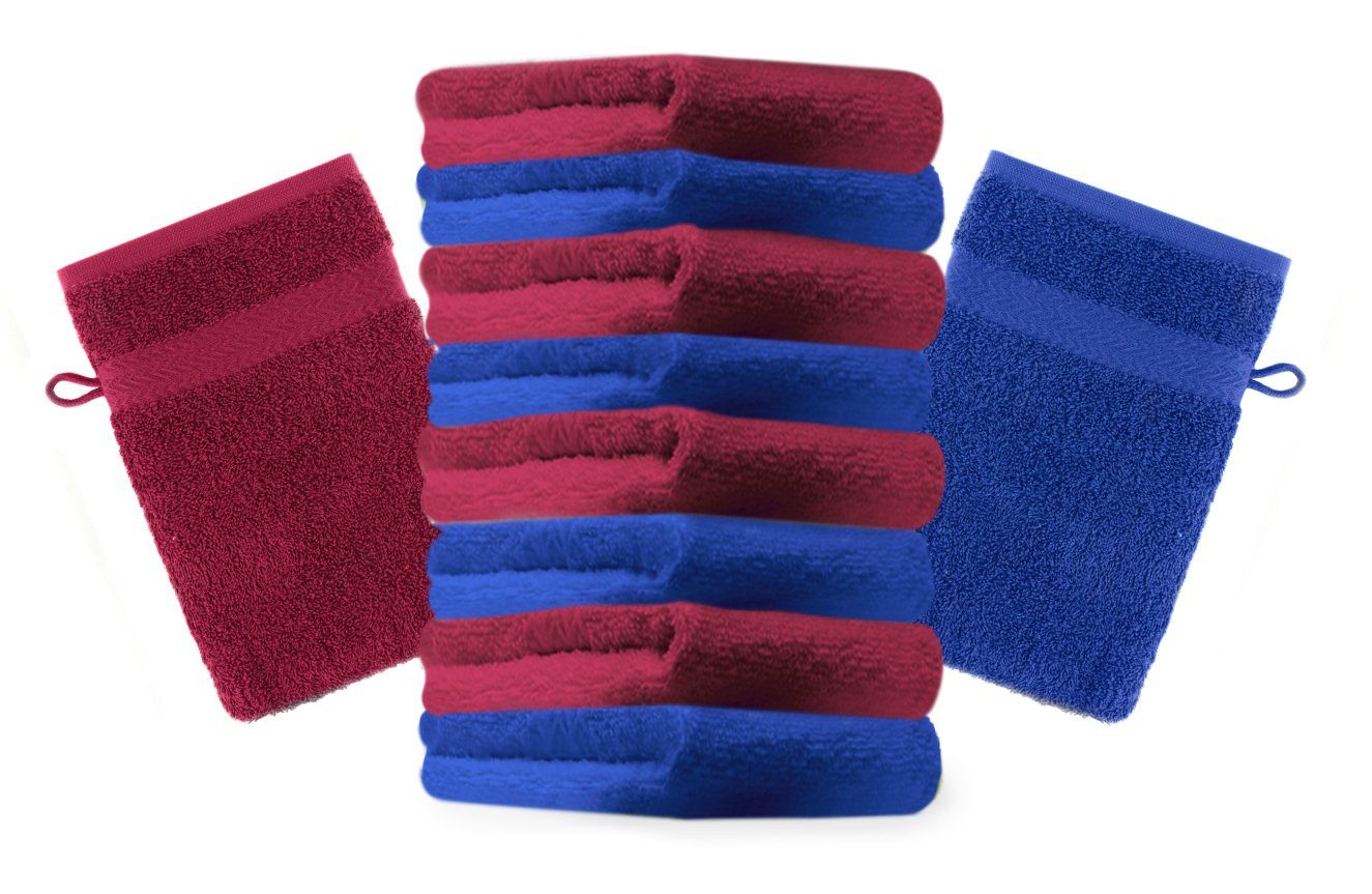 16x21 cm 100% Set Waschhandschuhe dunkelrot und Baumwolle Farbe Stück Waschlappen 10 Royalblau Waschhandschuh Premium Betz