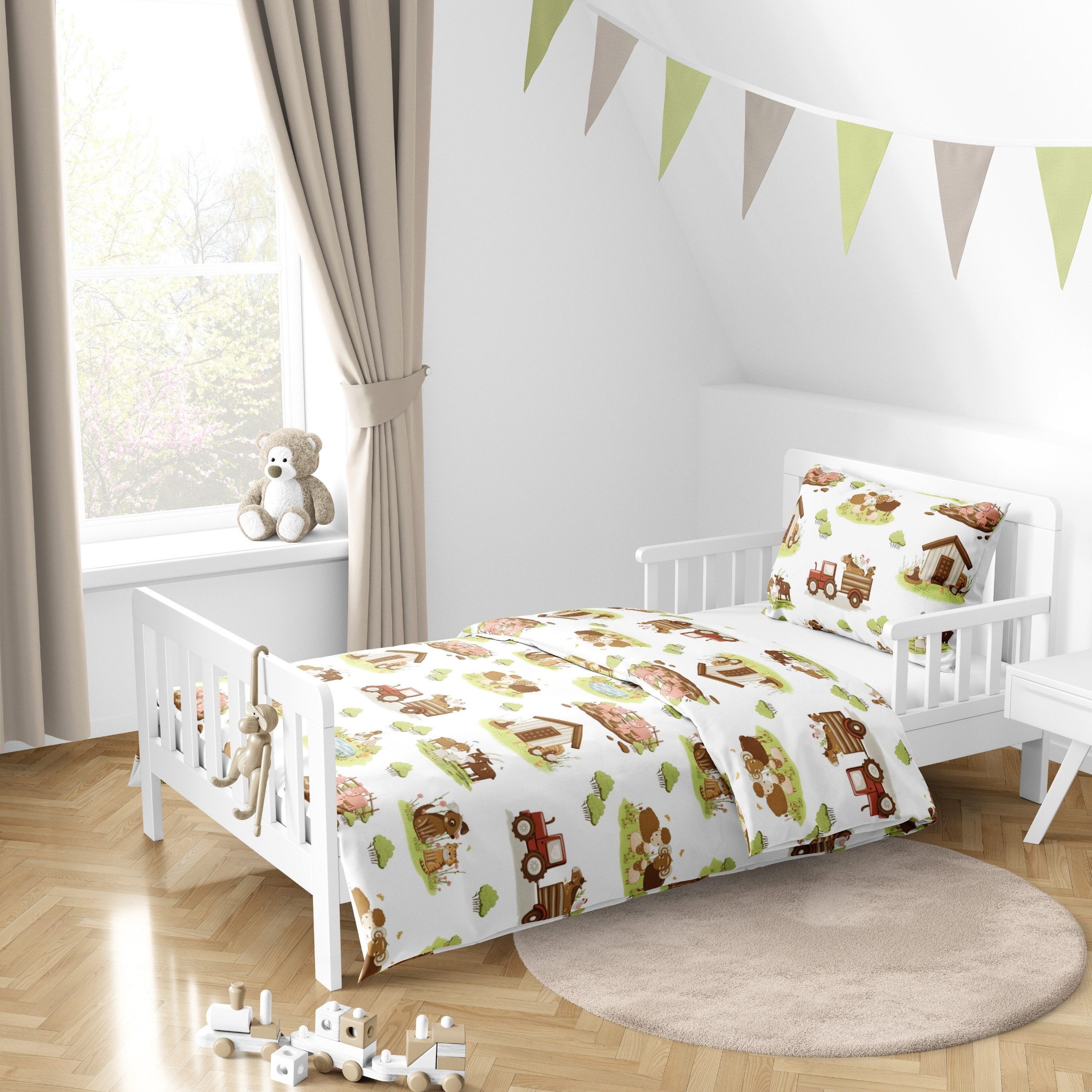 MTOnlinehandel Babybettwäsche Little Farm • 100x135 + 40x60 cm • Bauernhof, 100% Baumwolle, 2 teilig, Renforcé • Geschenkidee • Bauernhoftiere