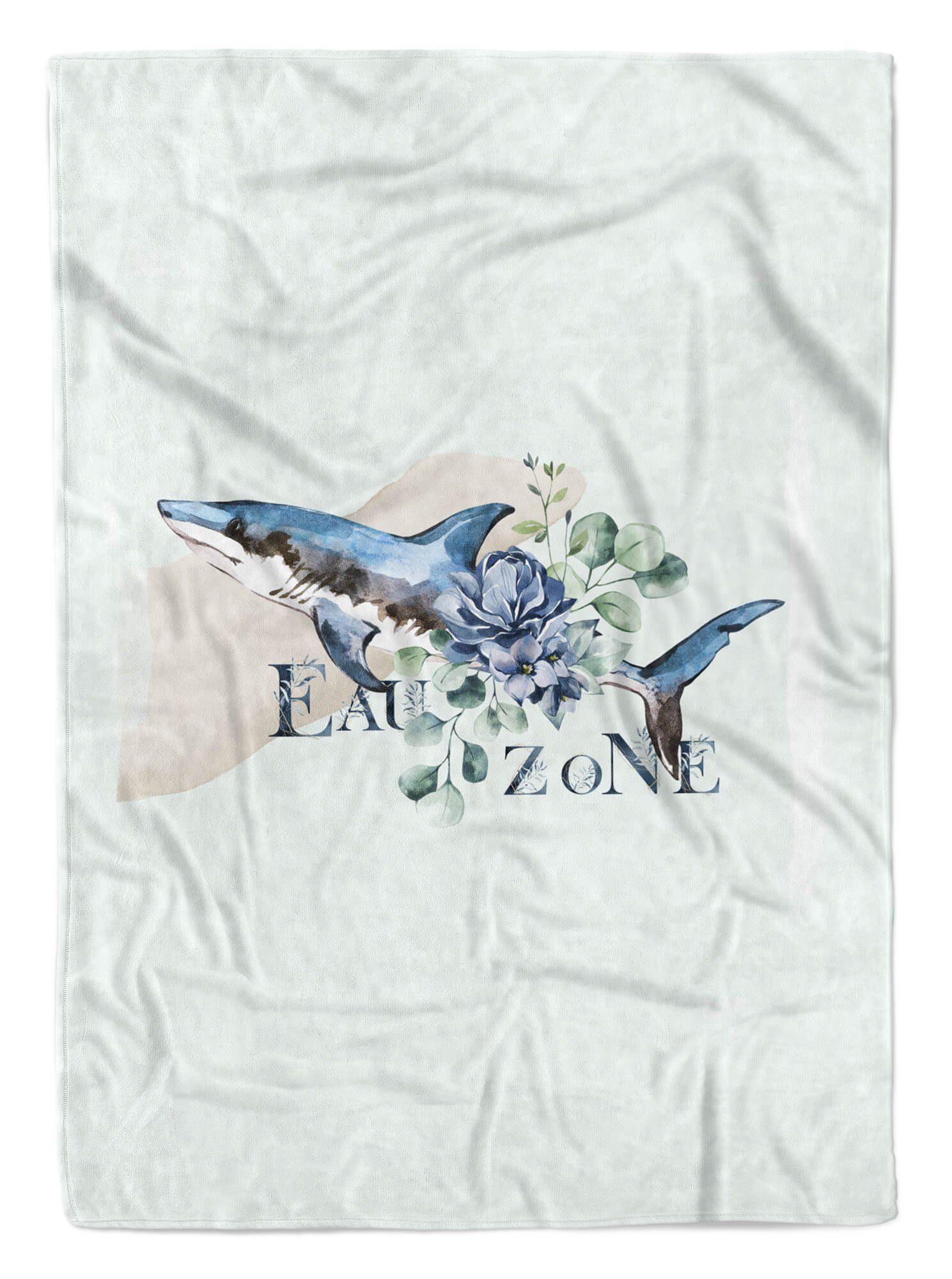 Sinus Art Handtücher Handtuch Baumwolle-Polyester-Mix Handtuch Motiv, Kuscheldecke Saunatuch Strandhandtuch (1-St), Ozean Kunstvoll Hai Blumen