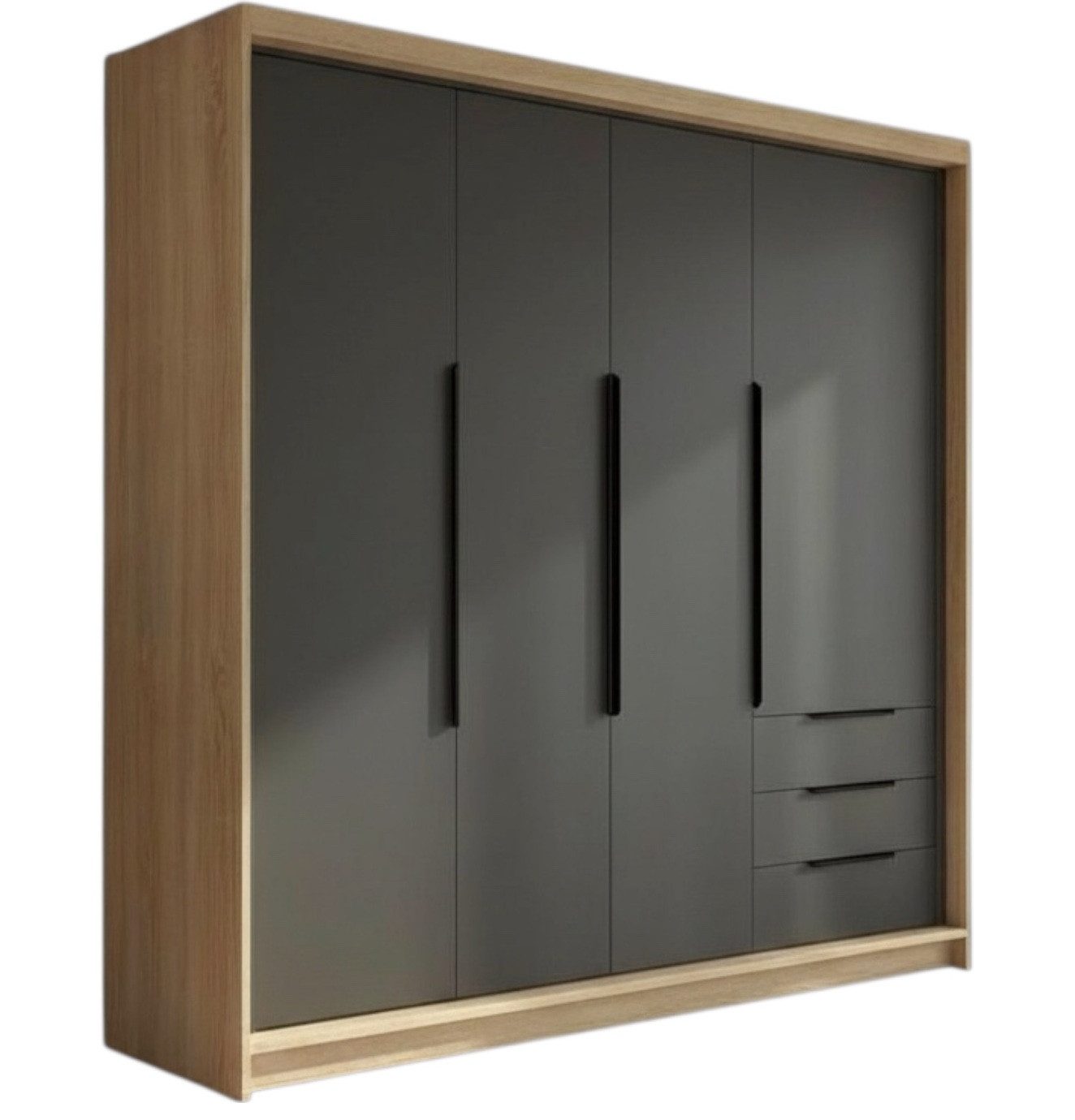 A&J MöbelLand GmbH Drehtürenschrank viertüriger Kleiderschrank mit Schubladen und Metallgriffen. (Geräumiger vier¬türiger Kleiderschrank mit Schubladen und Metallgriffen. Geräumiger Schrank mit einer Breite von 200 cm und Schubladen, ideal zur Aufbewahrung von Kleidung und Accessoires. Viel Stauraum. TOP PRODUKT! Wählen Sie das ideale Modell für Ihr Schlafzimmer!, TOP ANGEBOT) Breite: 200 cm, Höhe: 215 cm, Tiefe: 59,5 cm