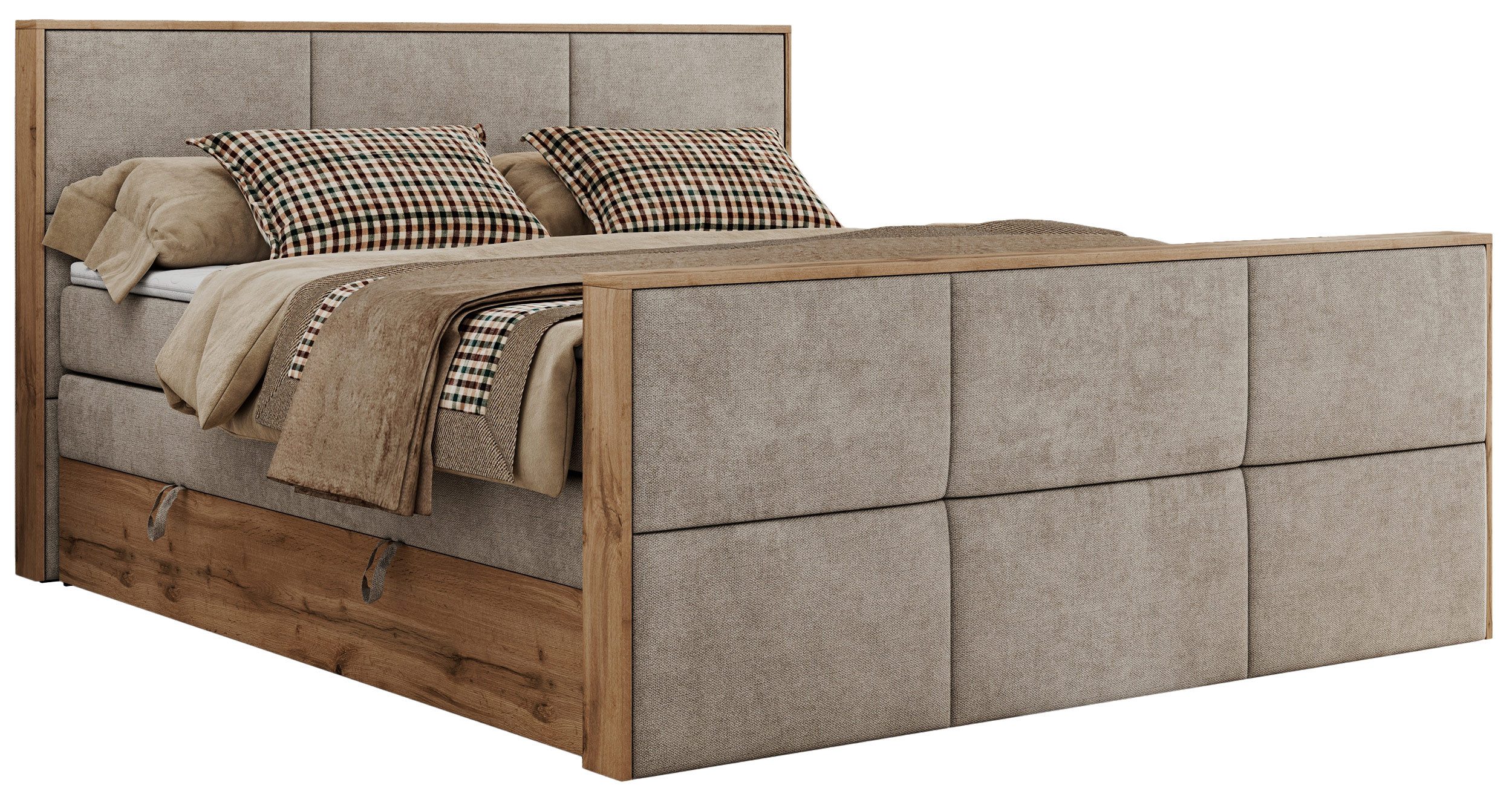 MKS MÖBEL Boxspringbett ALBERO 2 KING DUO (Packung, Set, Bettkästen, Topper T25/Visco, T30-Schaum, Möbelplattenelementen), Doppelbett, Multipocket-Matratzen, Boxspringbett, Fußteil