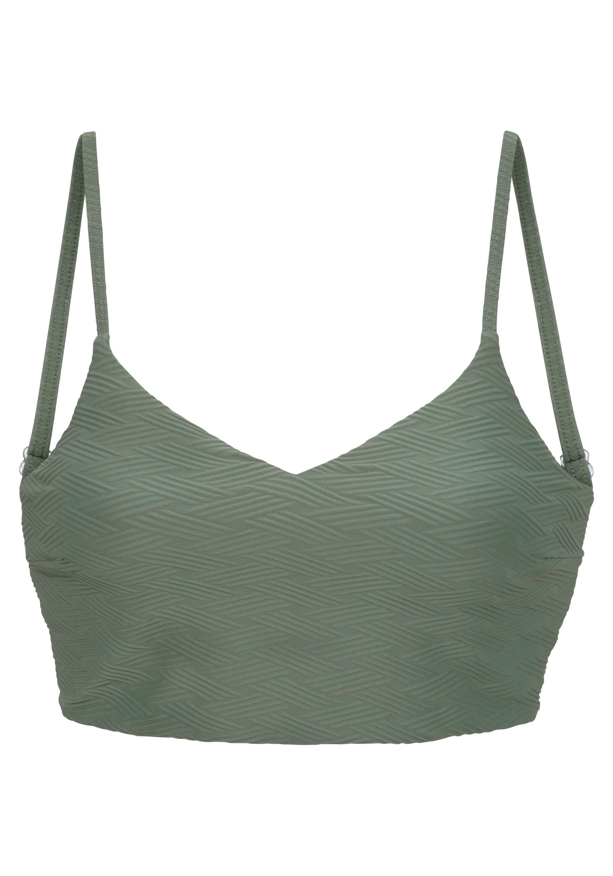 Strukturmuster oliv Crop-Bikini-Top mit Sunseeker Loretta,