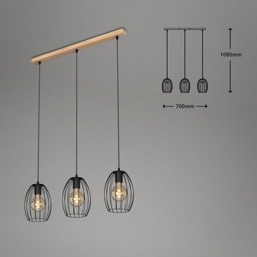 Briloner Leuchten Pendelleuchte 4039-035, Retro, Holzbalken, ohne Leuchtmittel, Warmweiß, Hängelampe, 70x17,5x109,5cm, Schwarz, max.60W, E27, Esszimmer, Küche