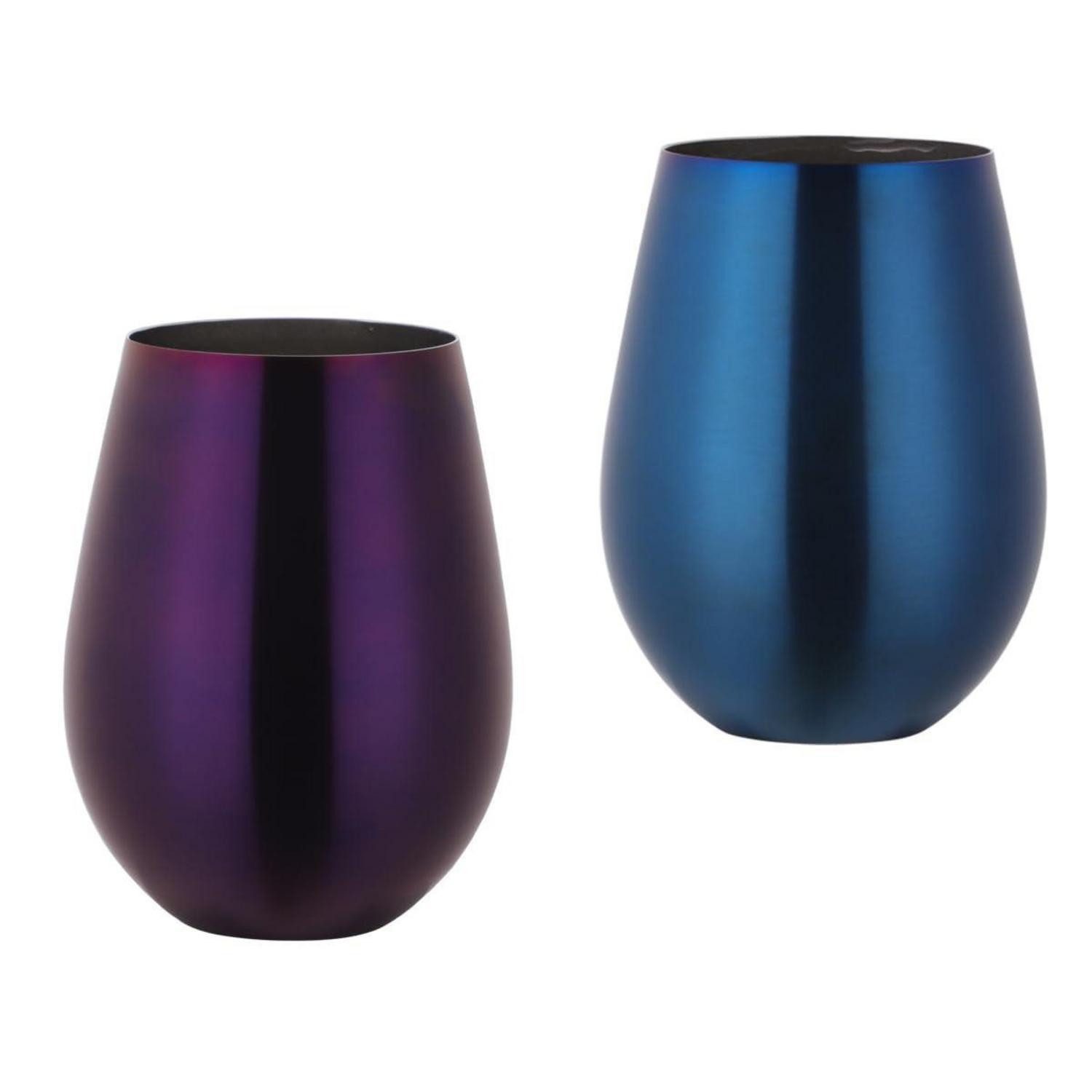 LuxusKollektion Weinglas Weingläser Edelstahl 480ml Blau/Violett 2er Set, Metall