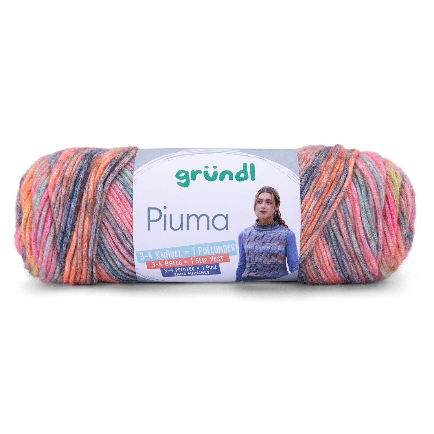 Gründl Wolle Piuma Baumwollmischgarn, Strickgarn mit Farbverlauf Häkelwolle, (universelles Ganzjahresgarn für die ganze Familie, Wolle zum stricken und häkeln), 61% Baumwolle, 39% Polyacryl