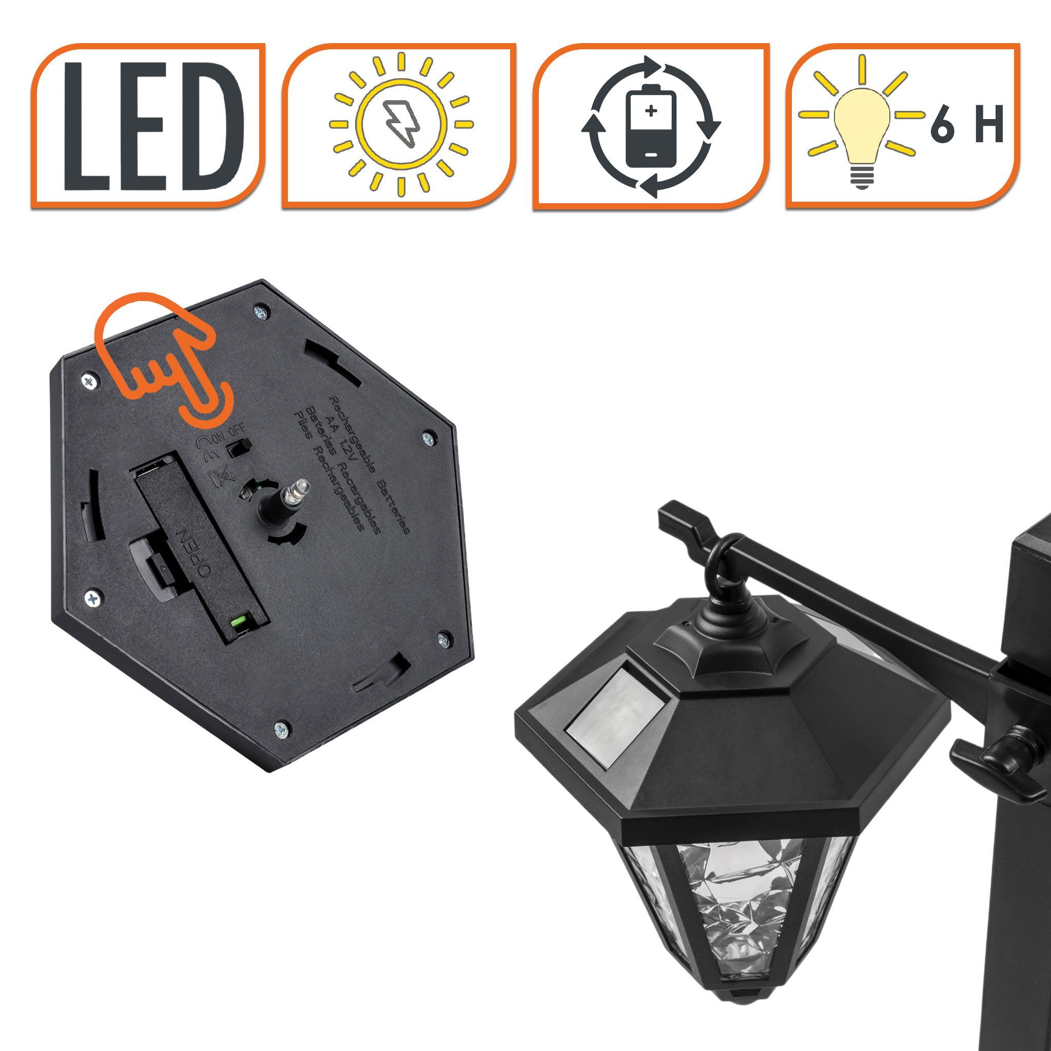 Spetebo LED Solarleuchte mit Dämmerungssensor und 2 höhenverstellbaren LED Leuchten, Höhenverstellbar, LED fest integriert, warm weiß, Automatische Einschaltung bei Dämmerung