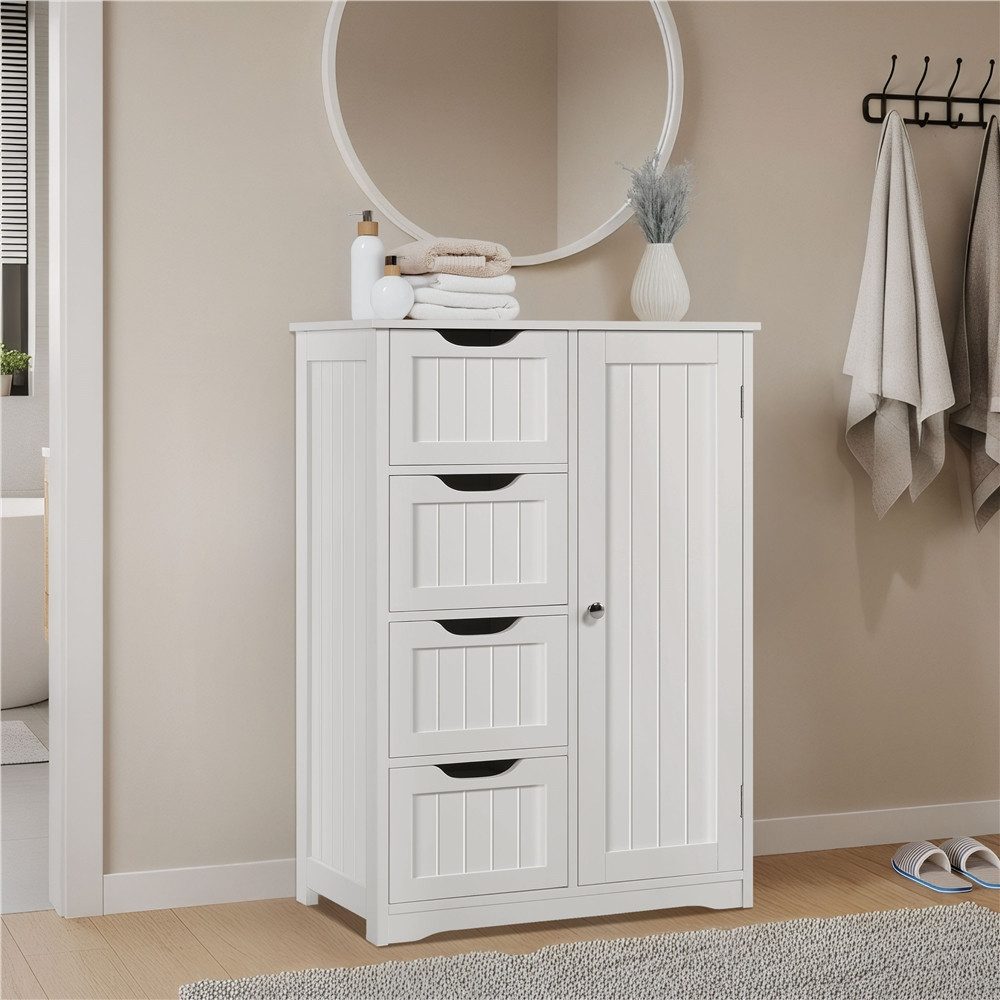 Yaheetech Badkommode Badezimmerschrank, Sideboard mit 4 Schubladen & 3 Fächern, Einlegeboden höhenverstellbar