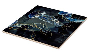 Posterlounge Holzbild SpaceFrog Designs, Quallen, Metallischer Ozean III, Illustration