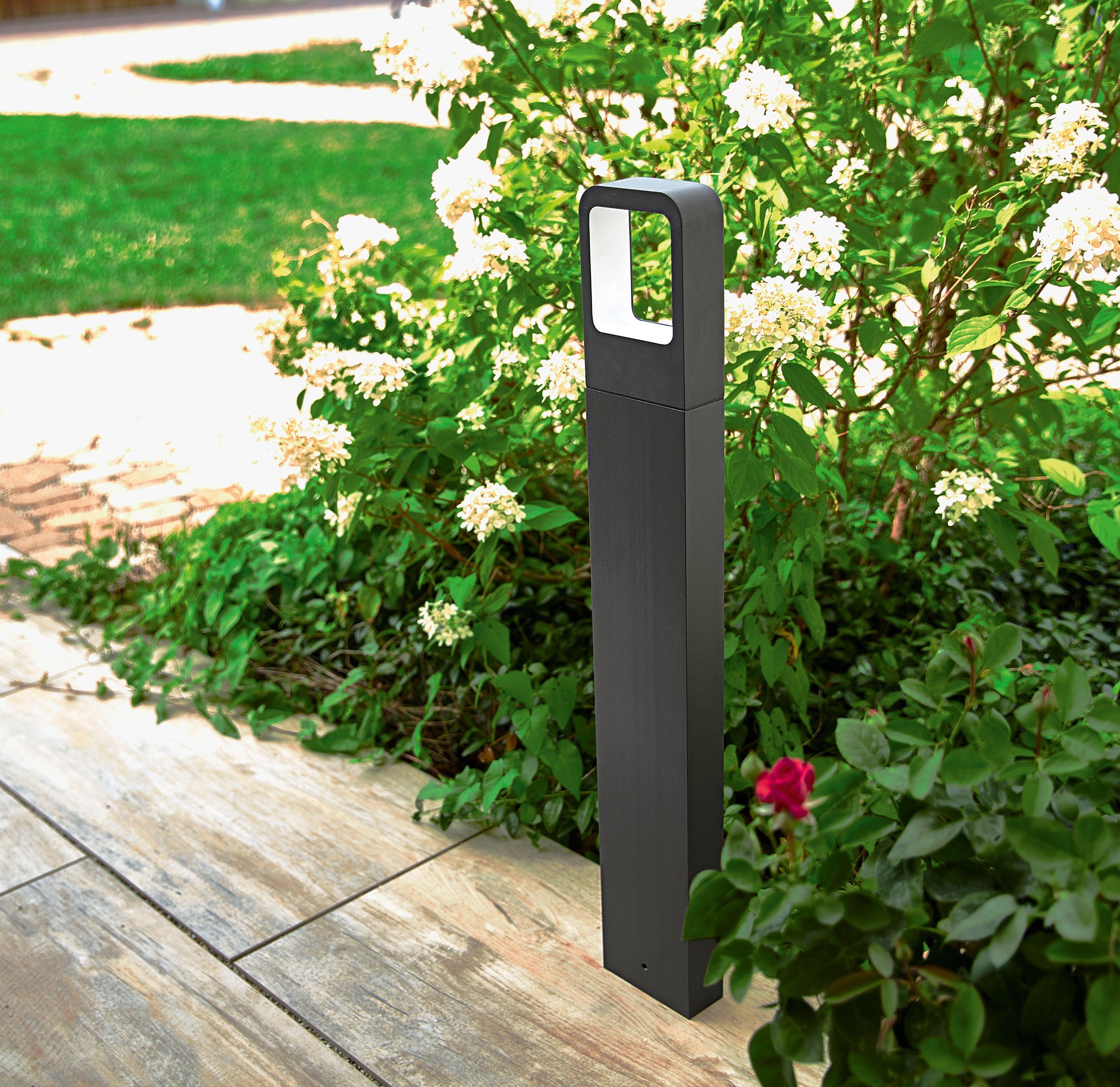 HEITRONIC LED Sockelleuchte Juna, LED fest integriert, Warmweiß, Pollerleuchte, Außenlampe, indirekter Lichtaustritt nach unten