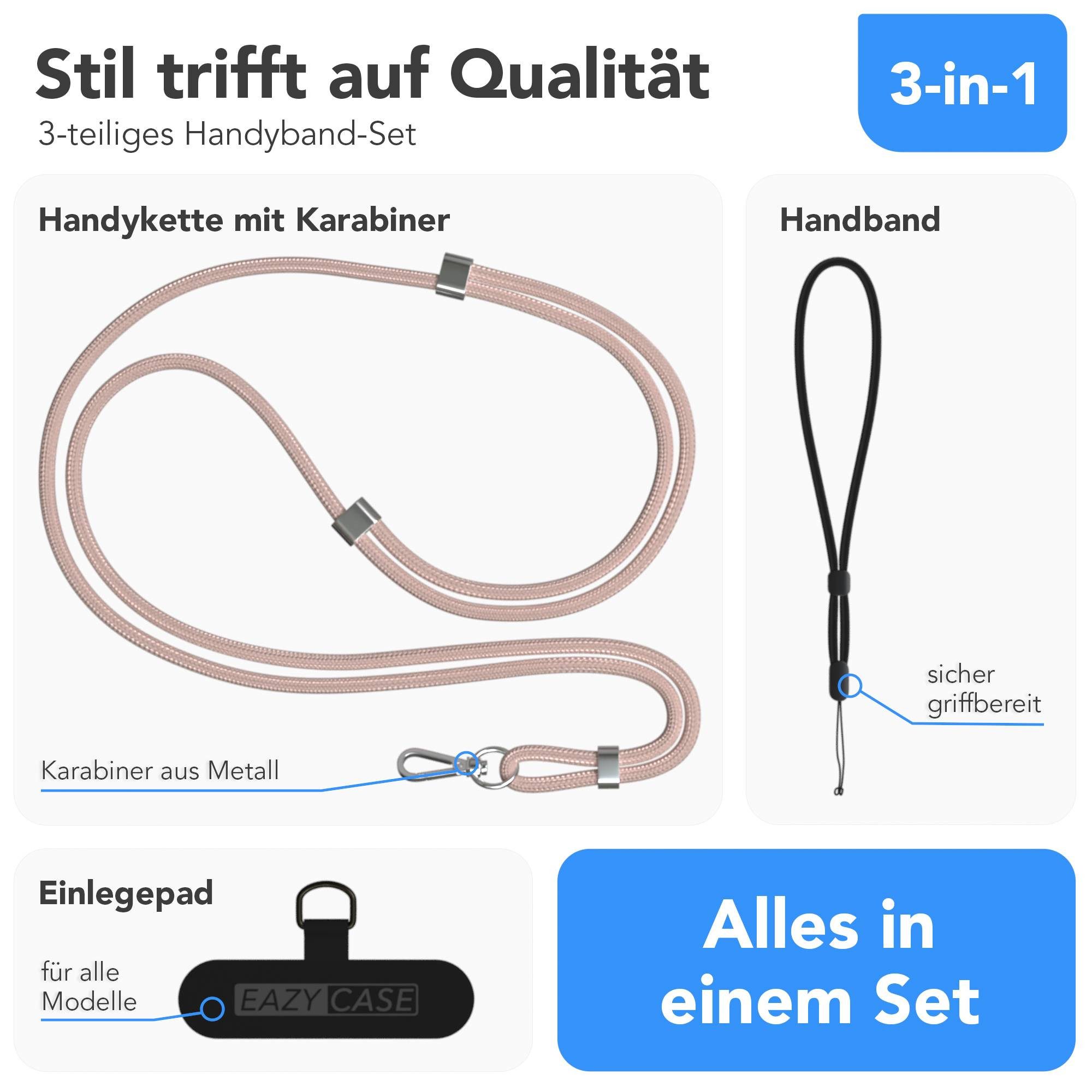 EAZY CASE Handykette Universal Handykette für alle Modelle zum Umhängen, Handy Kordel plus Handband Universal passend Schwarz Rosé Rosegold – Bild 5 von 5
