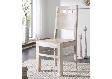Massivmoebel24 Holzstuhl NATURE WHITE (Moderner, massiver Stuhl mit dekorativen Aussparungen in der Lehne, im 2er Set, natur getüncht 45x45x100 Akazie montiert), Echtholz, Modern