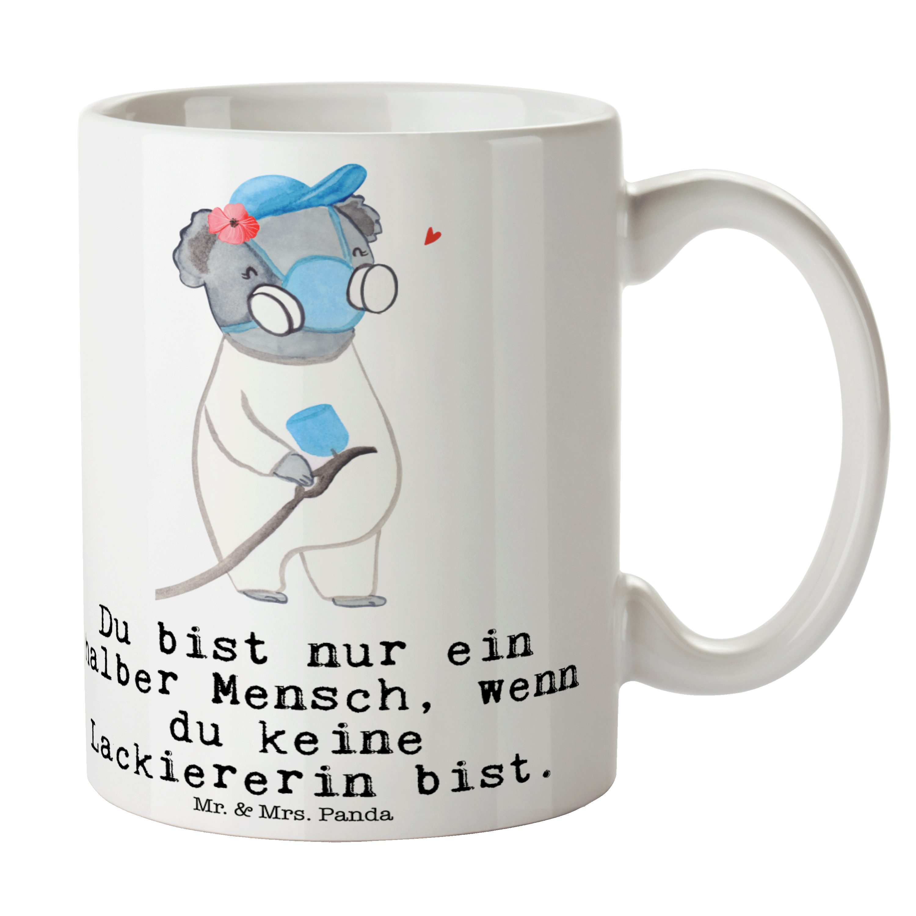 Mr. & Mrs. Panda Tasse Lackiererin mit Herz - Weiß - Geschenk, Lackierermeisterin, Teebecher, Keramik