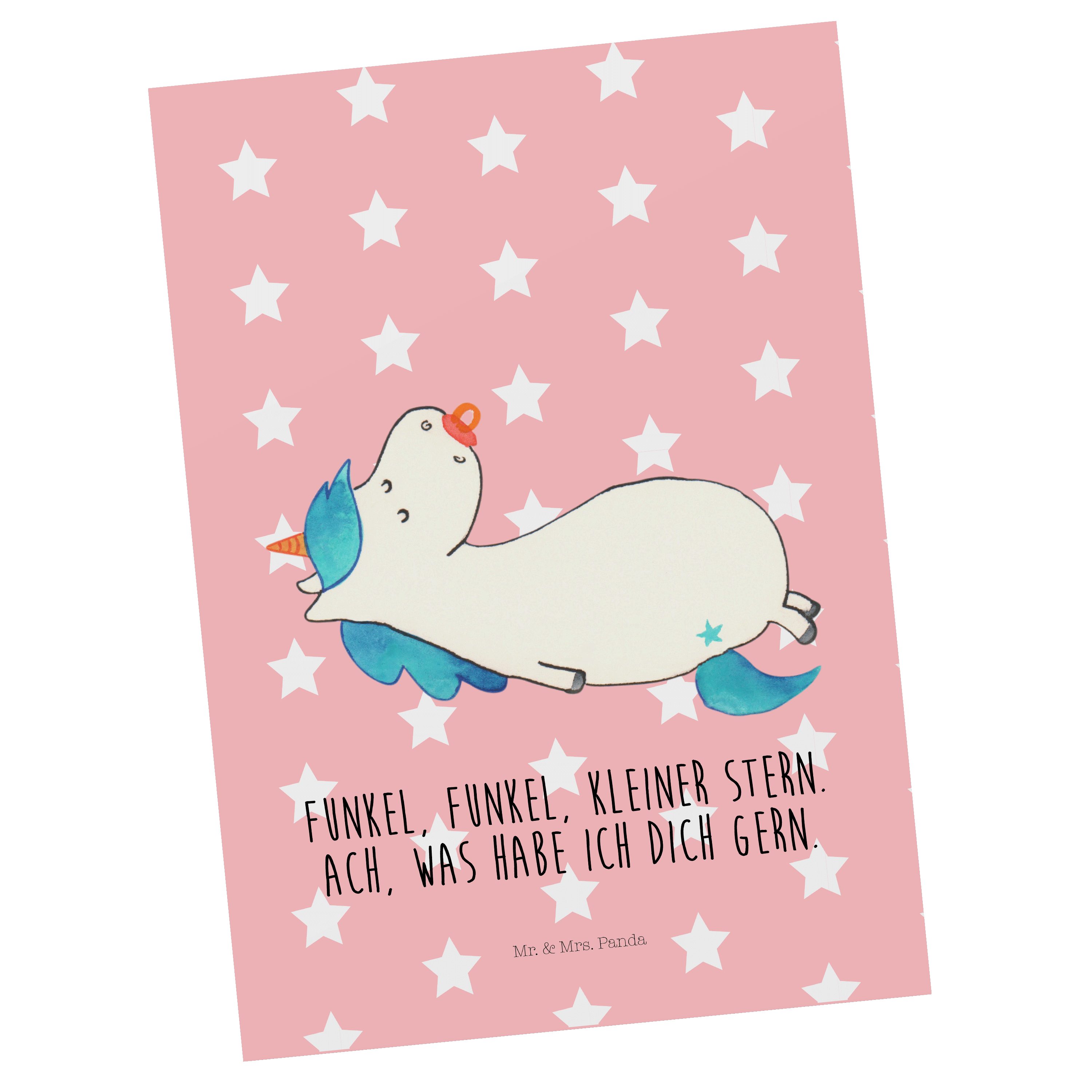 Mr. & Mrs. Panda Postkarte Einhorn Schnullie - Rot Pastell - Geschenk, Dankeskarte, Geschenkkart