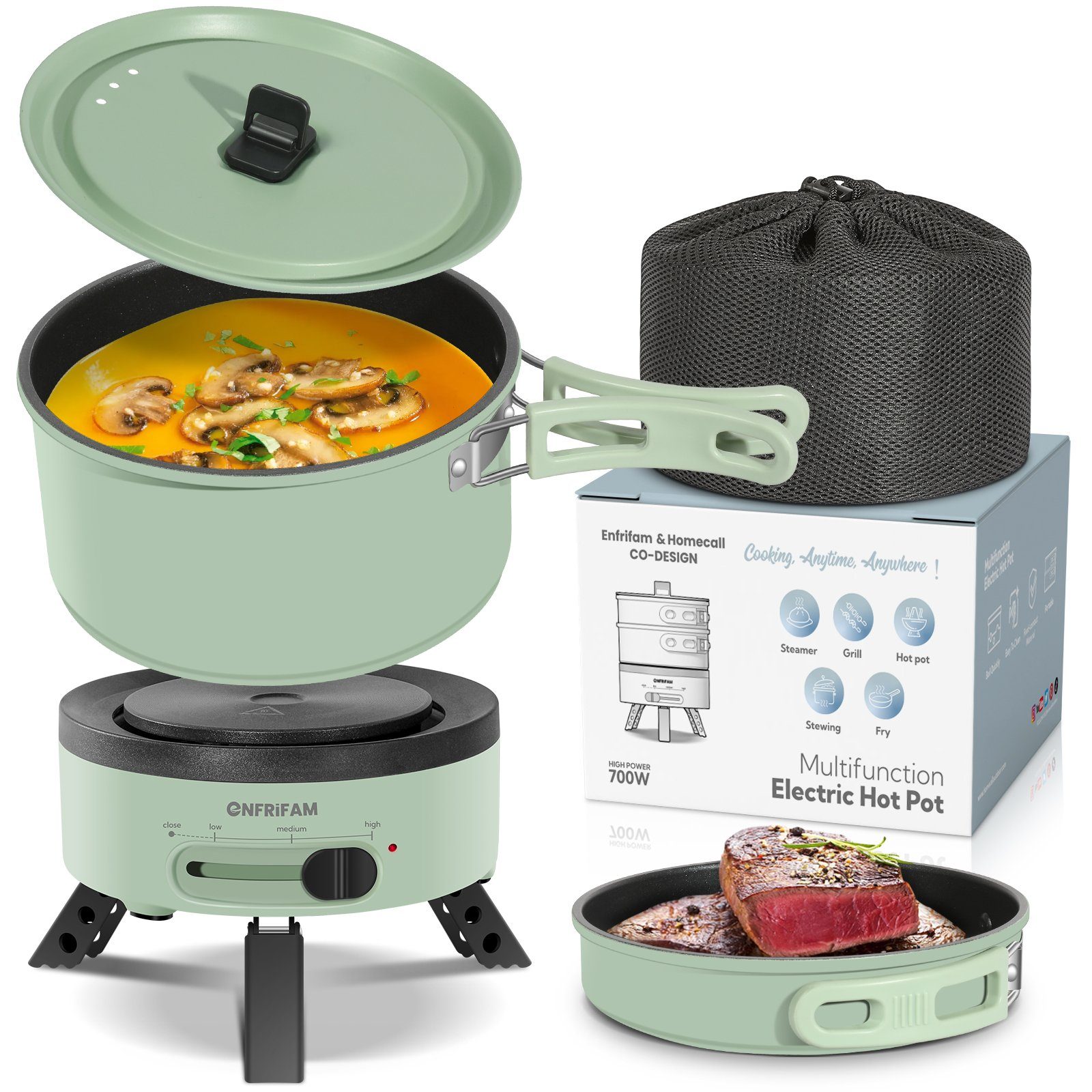 ENFRIFAM Elektrische Multipfanne Elektrische Hot Pot, Multikocher, Elektrische Pfannen, Campingkocher, 700,00 W, Fondue Set, Ideal für Büro Wohnheime Hotels Reisen Wohnwagen