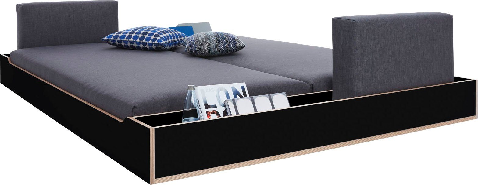 Futonbett Überlänge cm schwarz LIVING 220 matt/birke Müller Bett, SMALL MAUDE