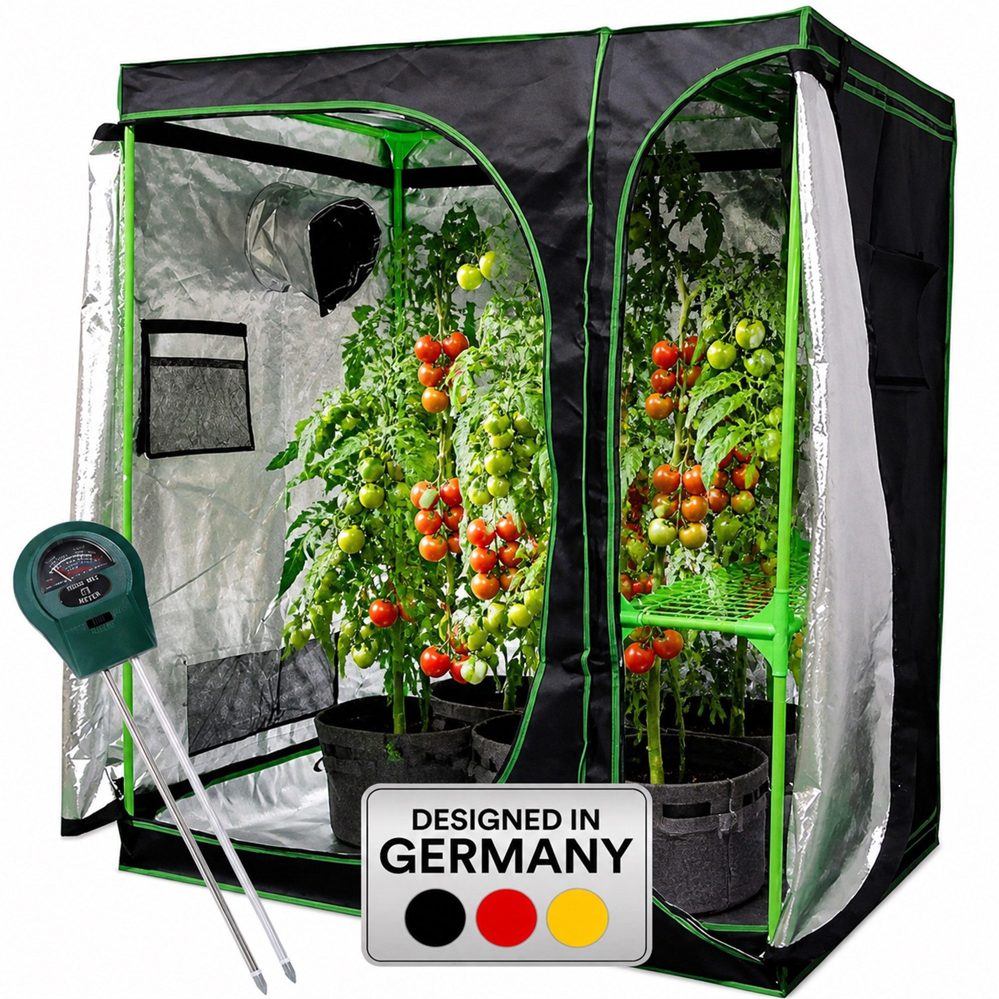 Mucola Gewächshaus Growbox Indoor Gewächshaus Pflanzenzelt Zuchtzelt Growroom Darkroom, Stück, inkl. 3 in 1 Feuchtigkeitsmessgerät für Pflanzen