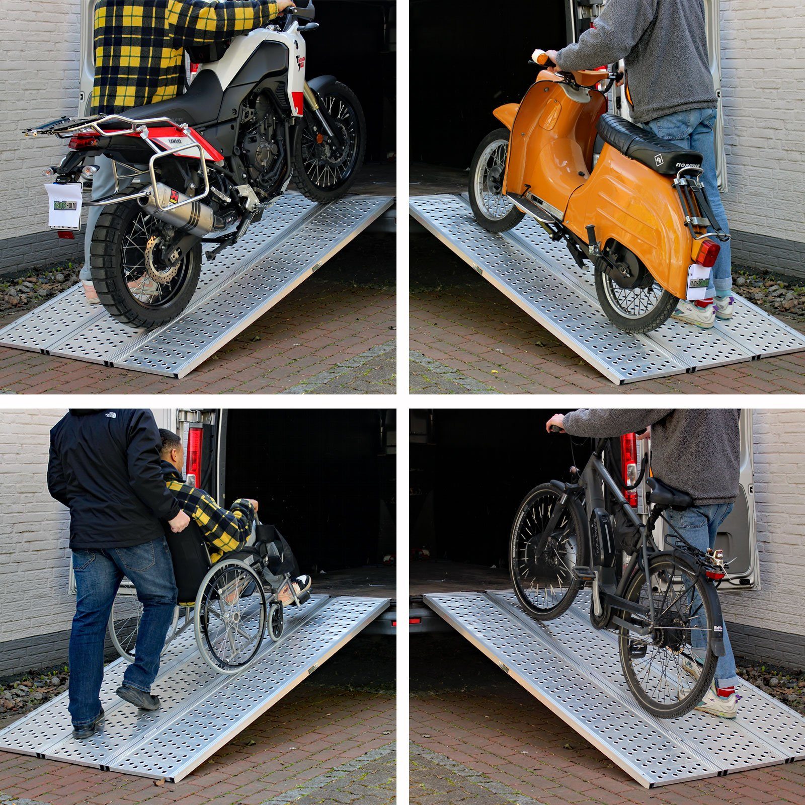 Auffahrrampe 3-fach Alu klappbar 215cm Tragkraft 1020kg grau mit 4 Pylonen