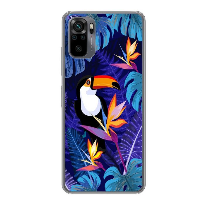MuchoWow Handyhülle Dschungel - Tukan - Blumen - Pflanzen - Kinder - Lila - Tiere Phone Case Handyhülle Xiaomi Redmi Note 10 Silikon Schutzhülle