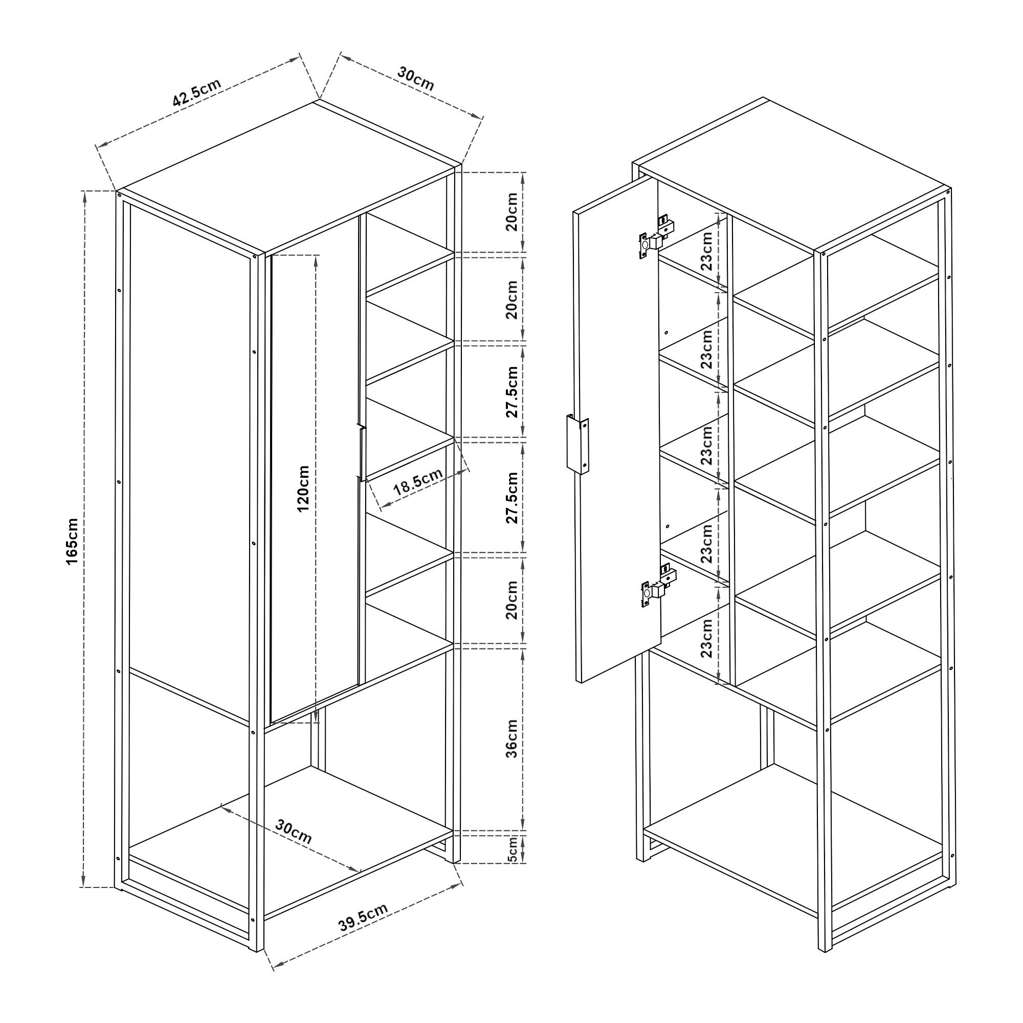 en.casa Hochschrank »Namsskogan« Badezimmerschrank 165x42,5x30cm Walnussoptik