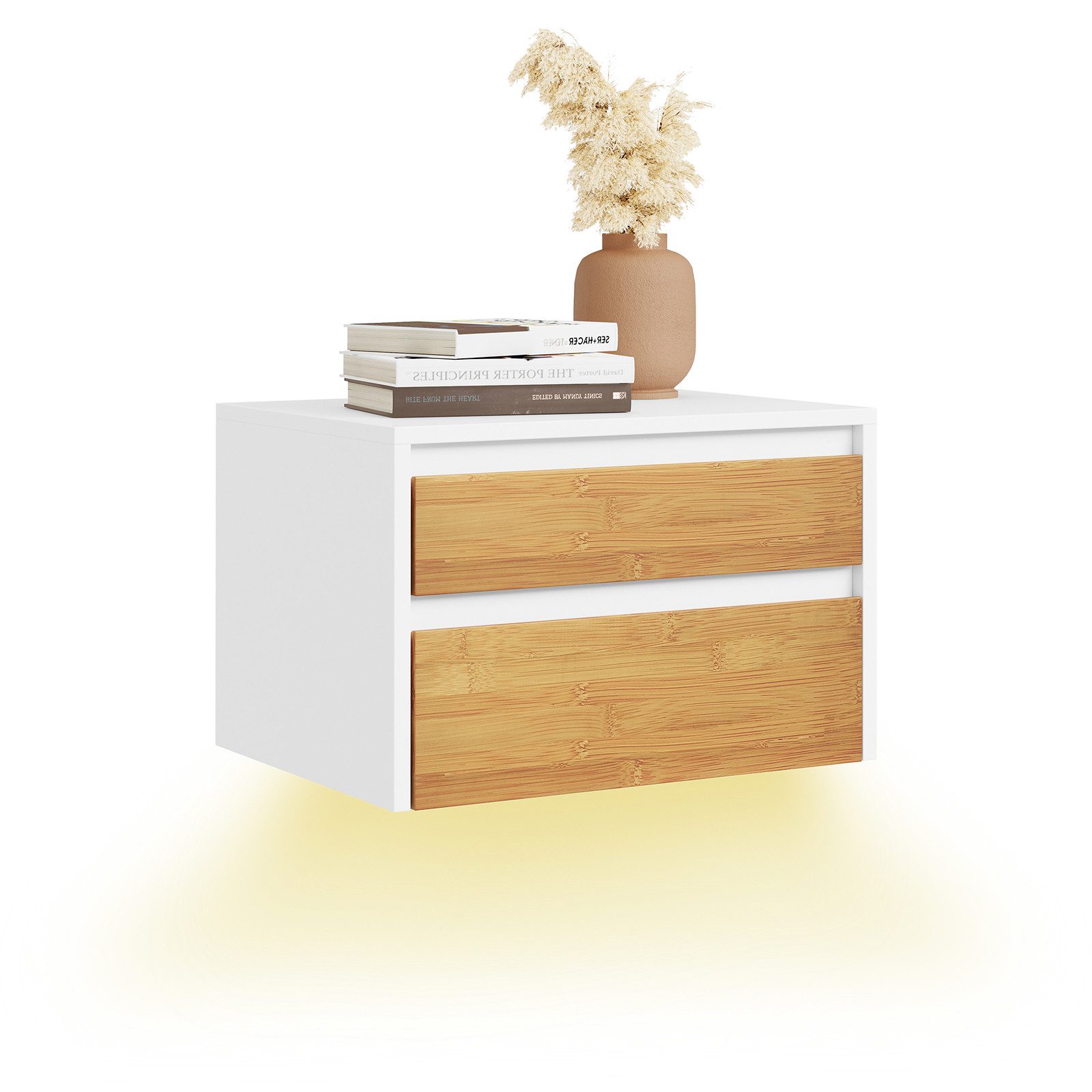 SoBuy Nachttisch FBT174, Nachtschrank Nachttisch hängend, Wandregal Bettablage, Wandschrank mit Bewegungssensor Licht, mit Schublade, Schlafzimmer