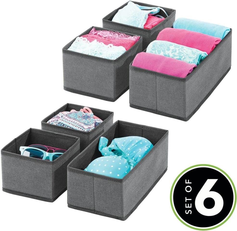 mDesign Aufbewahrungssystem Aufbewahrungsbox Stoffkisten Organizer mDesign 6er Set dunkelgrau/sc