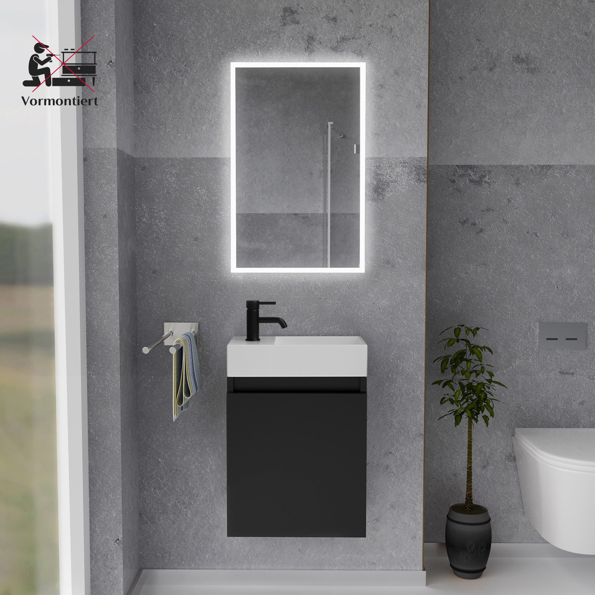 Alpenberger Badmöbel-Set Gäste WC Waschbecken mit Unterschrank - Badschrank günstig online kaufen