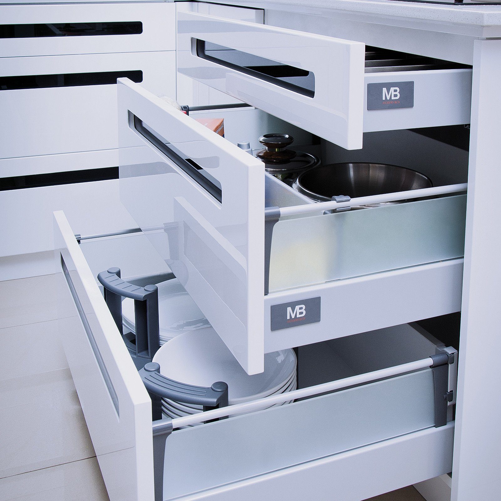 SO-TECH® Schubkasten Schubladensystem Modern Box Zargenhöhe 199 mm, Nennlänge 250-550 mm Soft-Close grau – Bild 2 von 5
