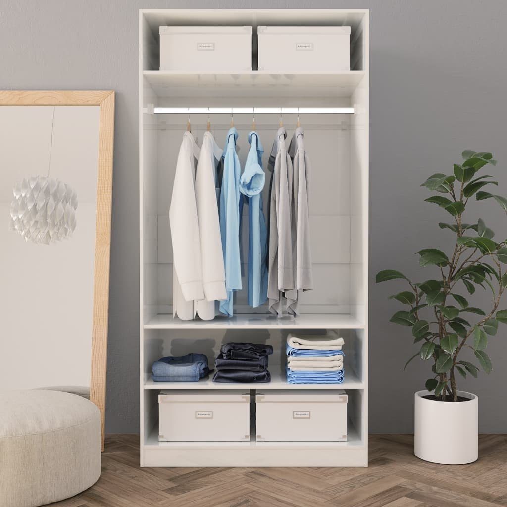 vidaXL Garderobenschrank in Hochglanz-Weiß mit 4 Fächern und 3 Einlegeböden (LxBxH: 50x100x200 cm)