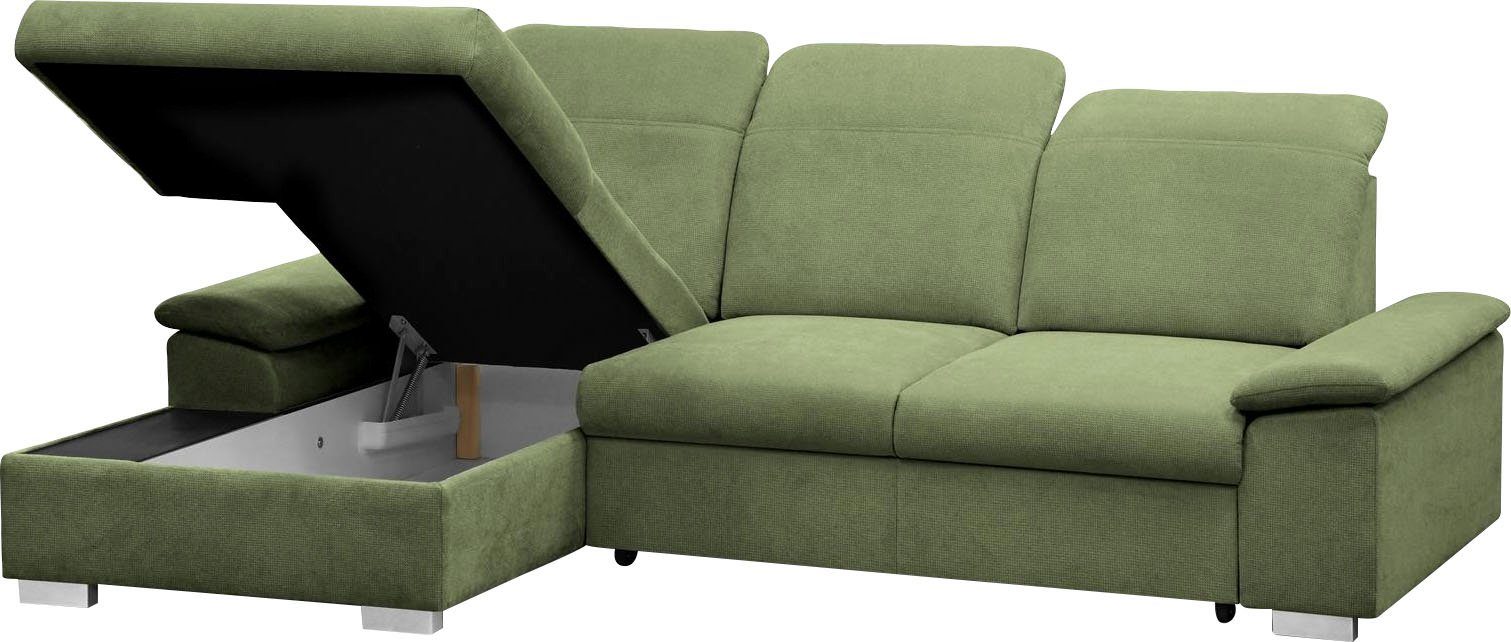 CALIZZA INTERIORS Ecksofa Kopfteilverstellung, pistazie Bettkasten, Sitztiefenverstellung Schlaffunktion, Moli 2