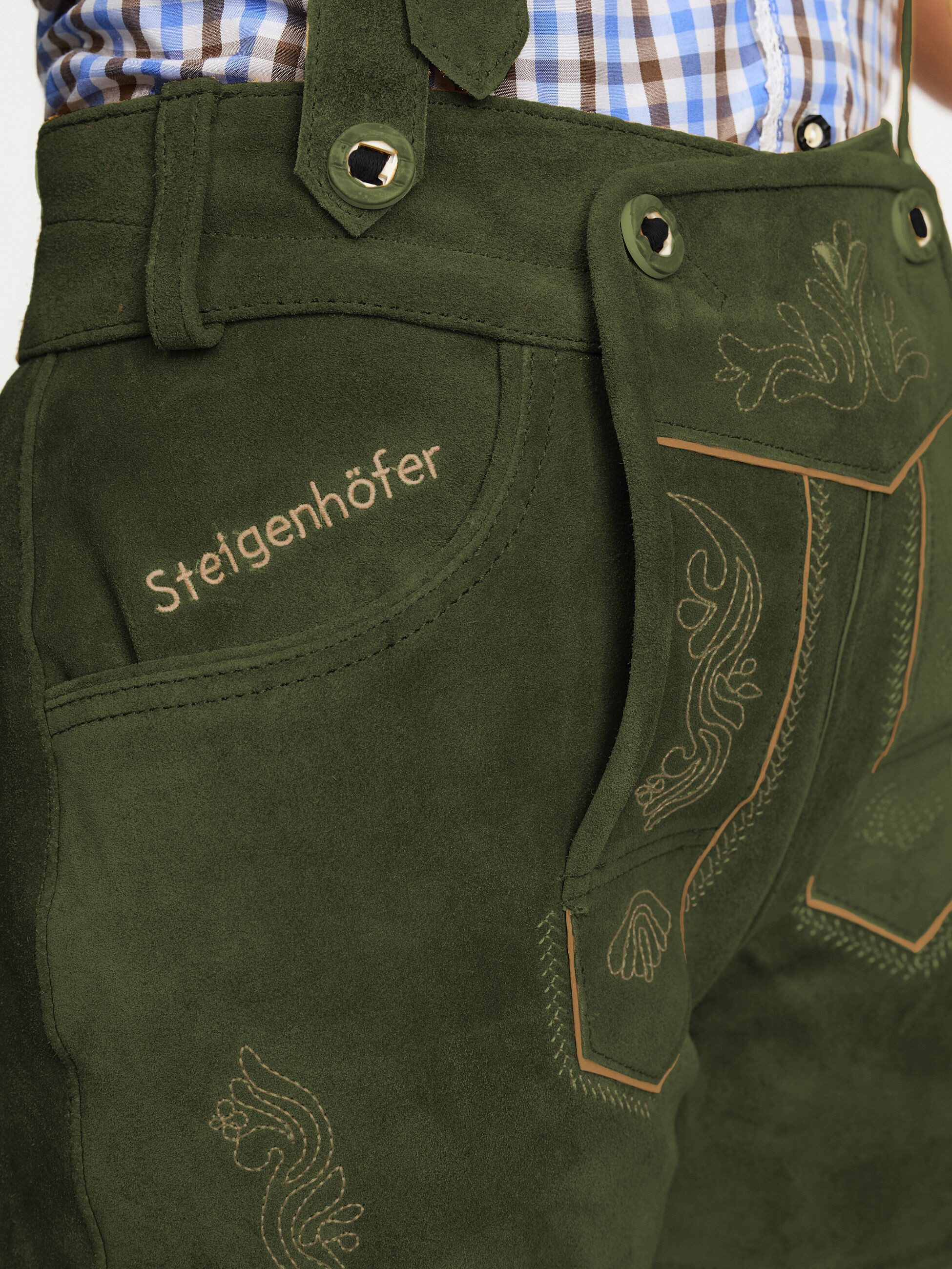Steigenhöfer Manufaktur Trachtenlederhose Lederhose Damen Shorts Hotpants - 100% Rindsleder - Kurze Hose (Inklusive verstellbaren Trägern) Traditionelles Design – Bild 3 von 5