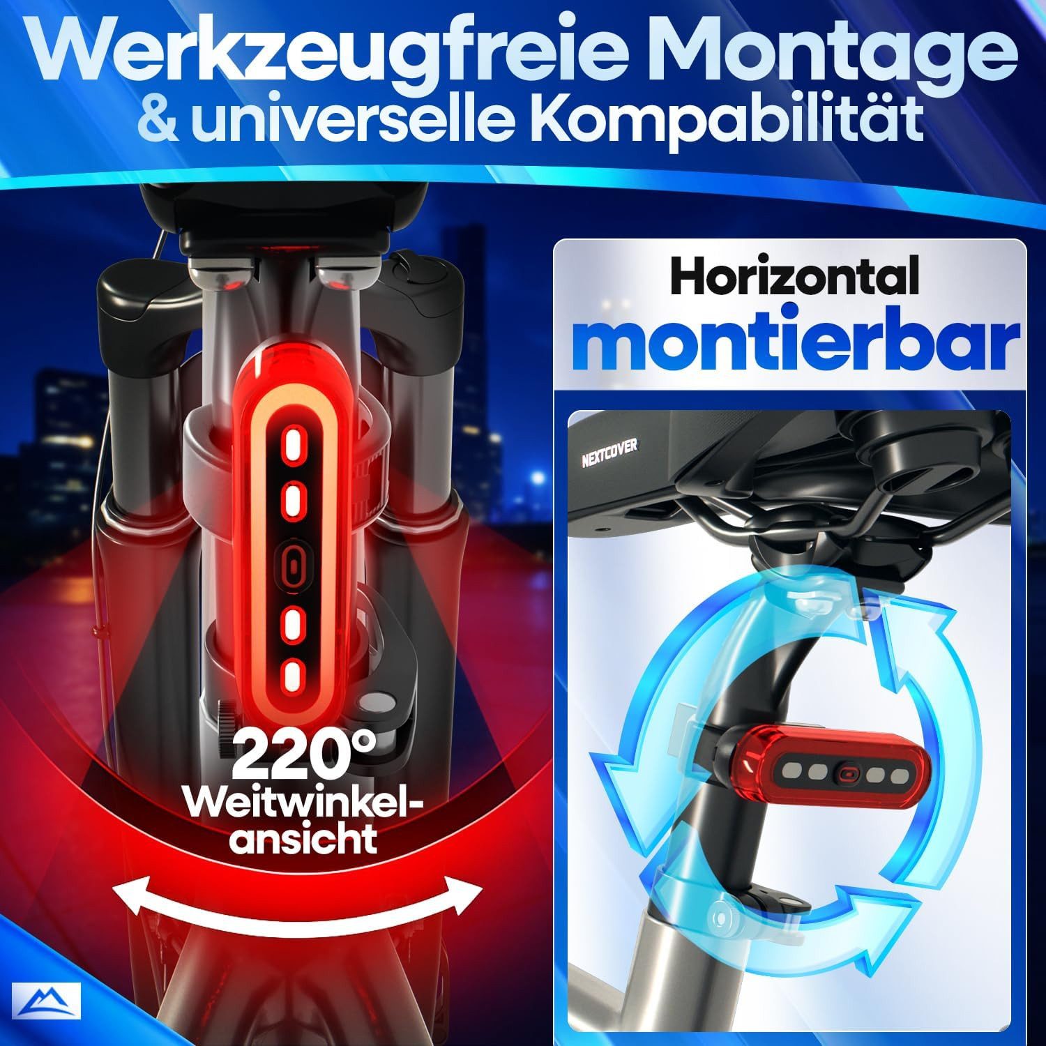 Nextcover Fahrrad-Rücklicht NEXTCOVER® BrakePro Fahrradrücklicht mit VisionLux LEDs und Bremslicht