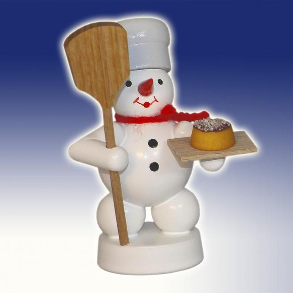 Schneemann Winterdekoration Schneemann Bäcker mit Brotschieber und Kuchen Höhe