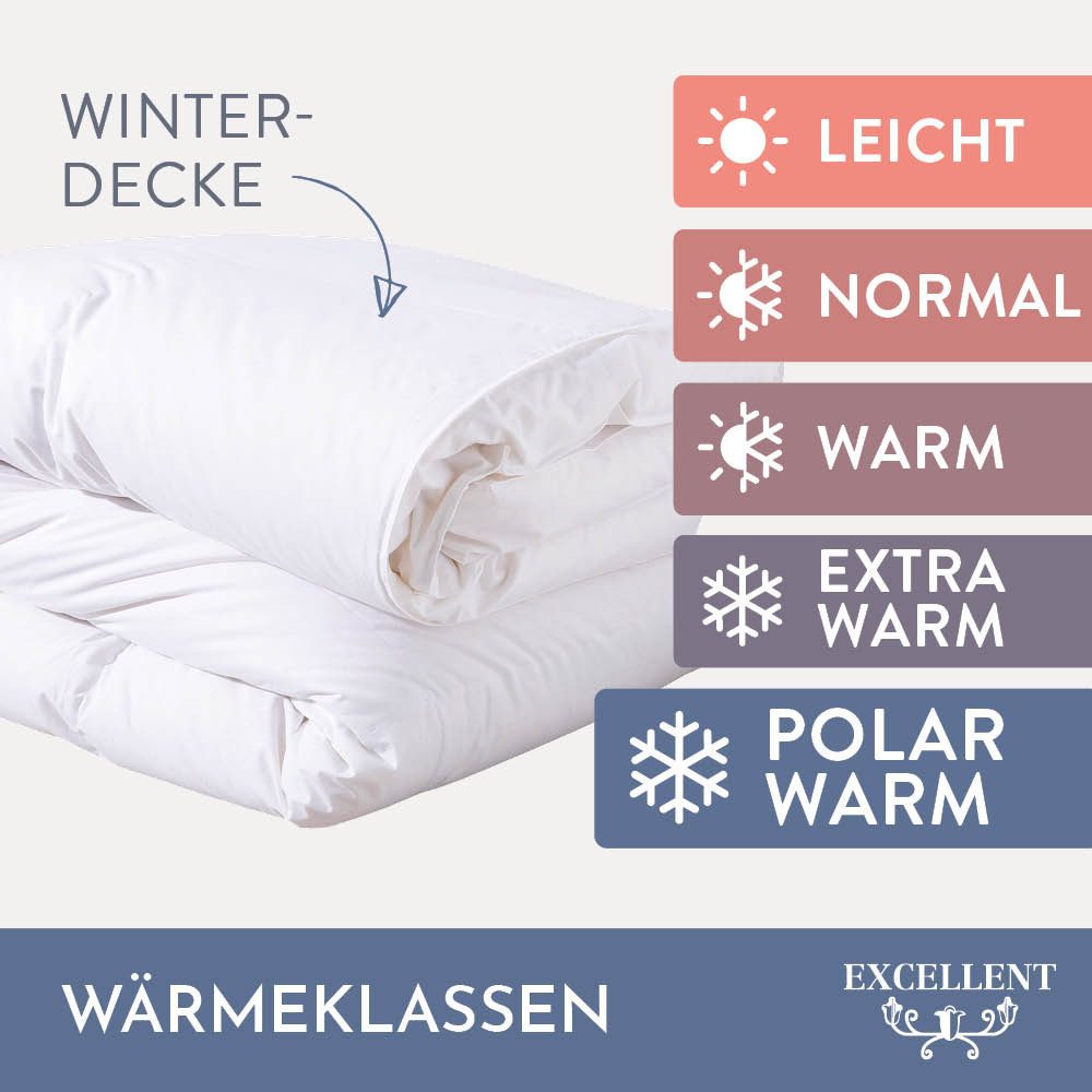 Excellent Gänsedaunenbettdecke Davos, Bettdecken für Sommer und Winter, Decke, Füllung: 100% Gänsedaunen, Bezug: 100% Baumwolle, Bettdecke 135x200 cm, 155x220cm und weitere Größen, Made in Germany