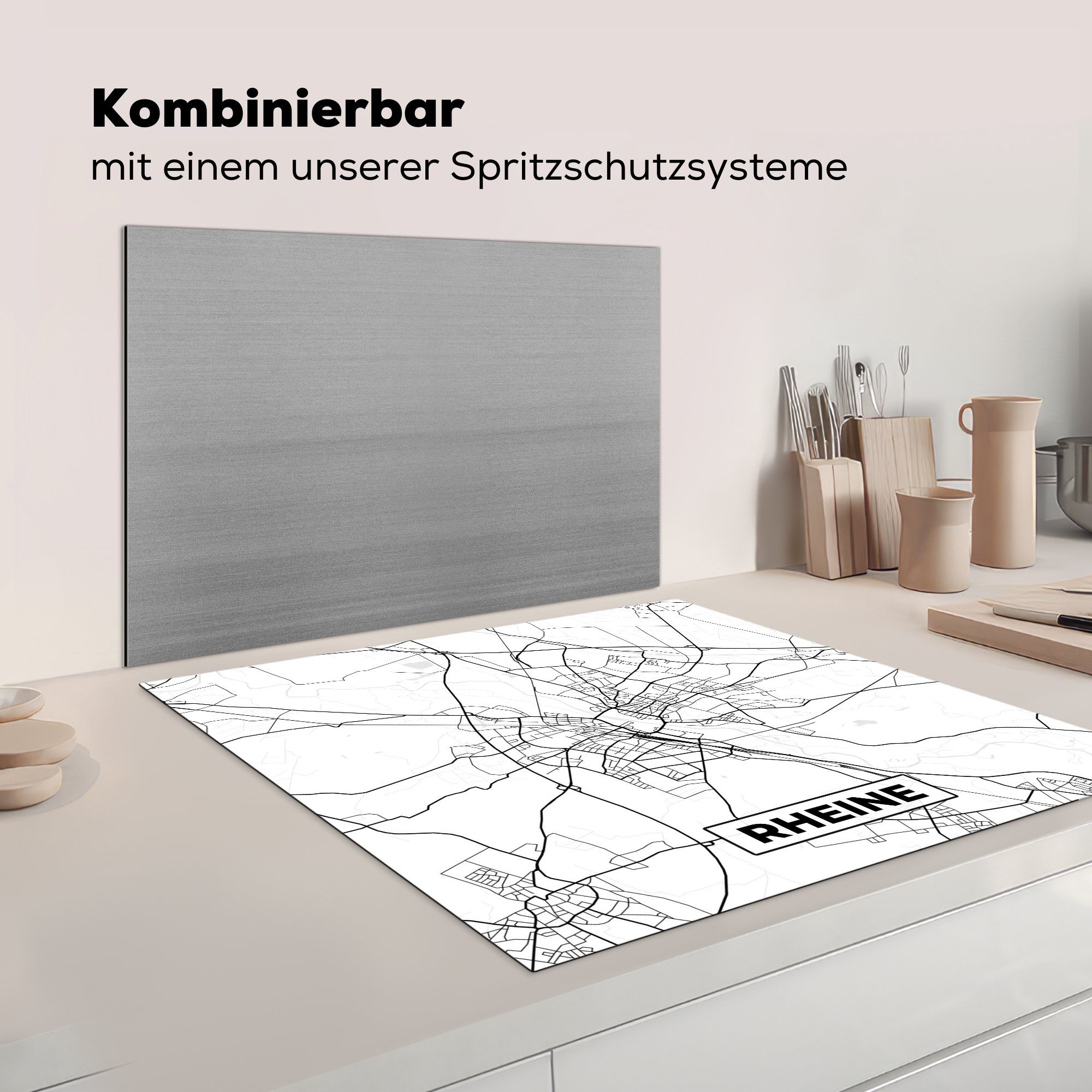 MuchoWow Herdblende-/Abdeckplatte Rheine - Stadtplan cm, tlg), - - 78x78 für küche Ceranfeldabdeckung, Vinyl, Wegbeschreibung, (1 Karte Arbeitsplatte