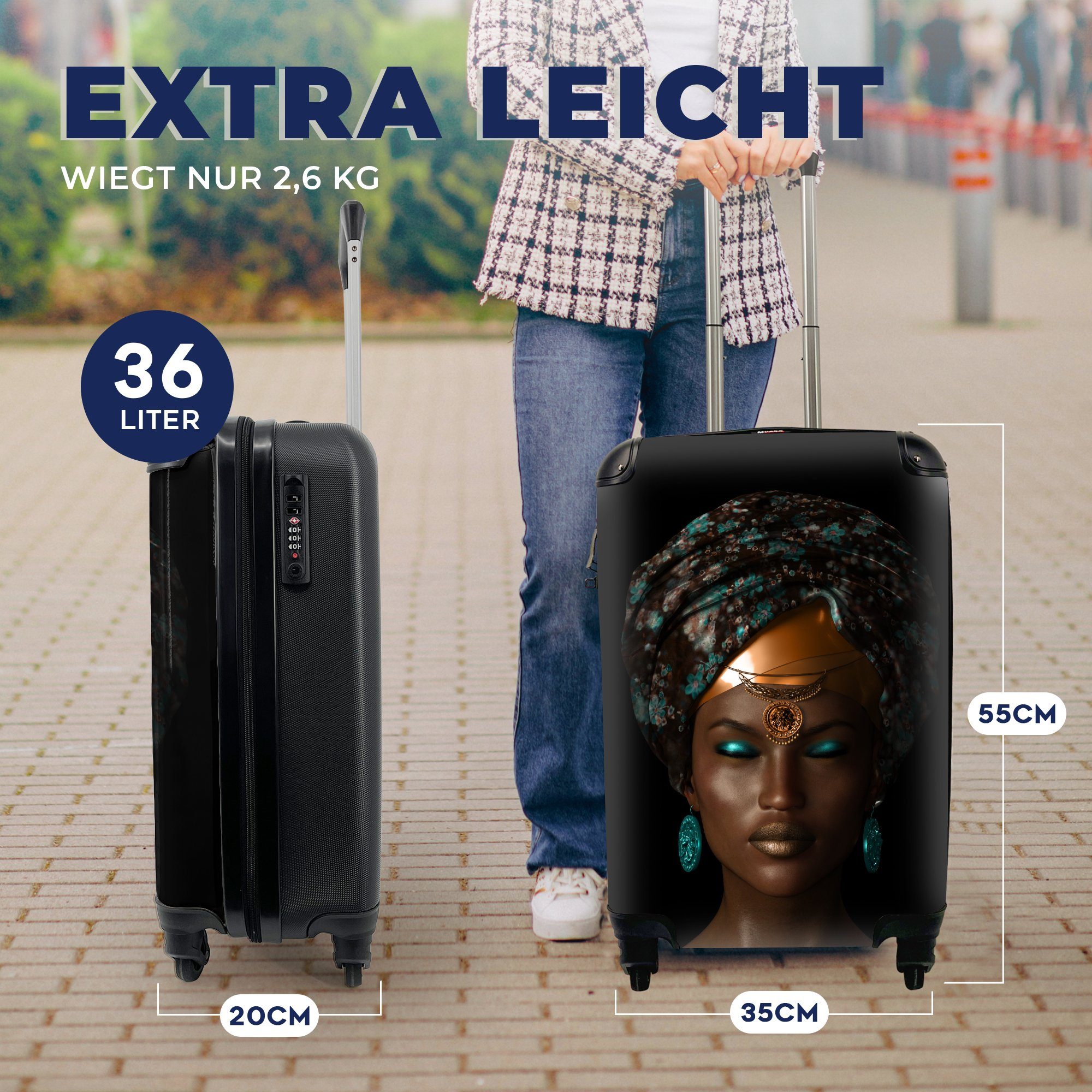 - Reisekoffer Blau, Ferien, für Handgepäck Handgepäckkoffer 4 Trolley, rollen, mit MuchoWow - Reisetasche Frauen Rollen, Accessoires