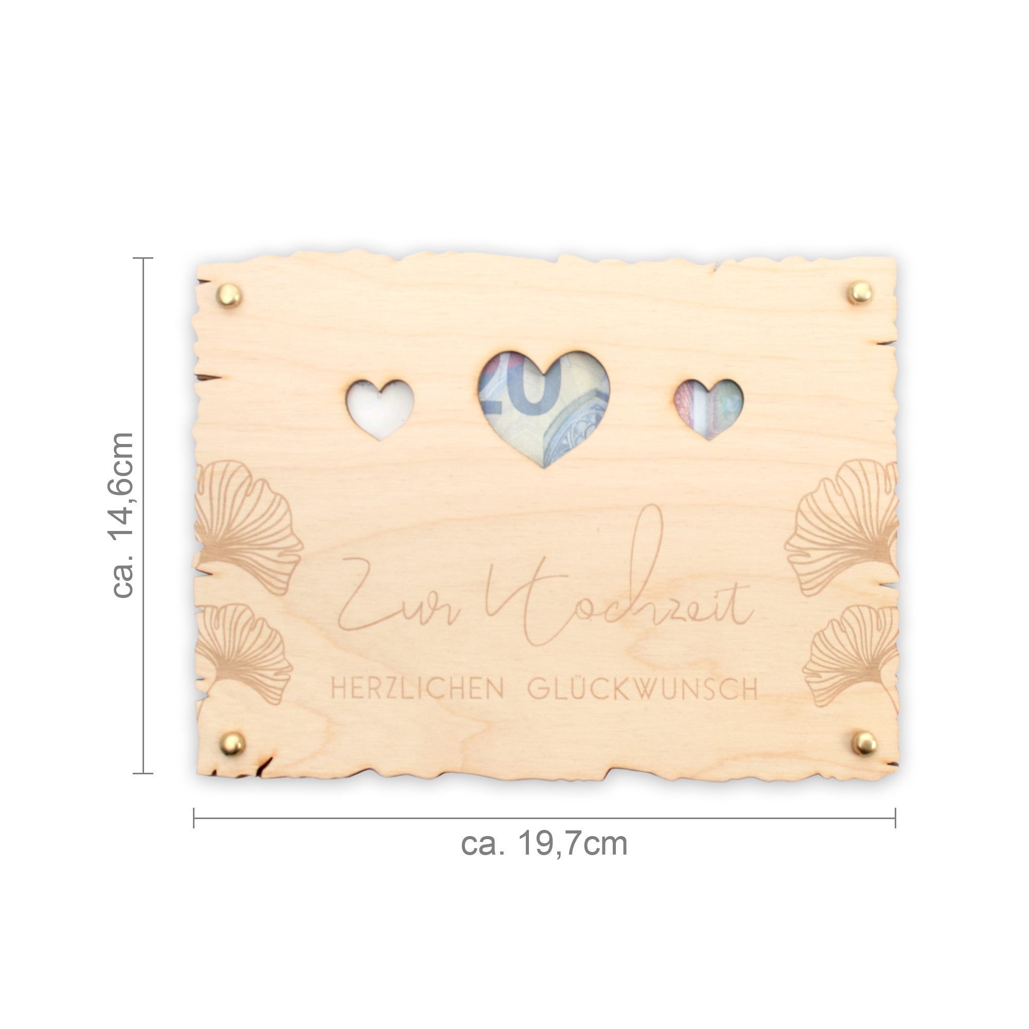 Kreative Feder Glückwunschkarte „Alles Gute zur Hochzeit“ - Glückwunsch-Karte aus Holz, Geschenk-Karte für Geldgeschenke; Größe ca.: 14,6 x 19,7cm