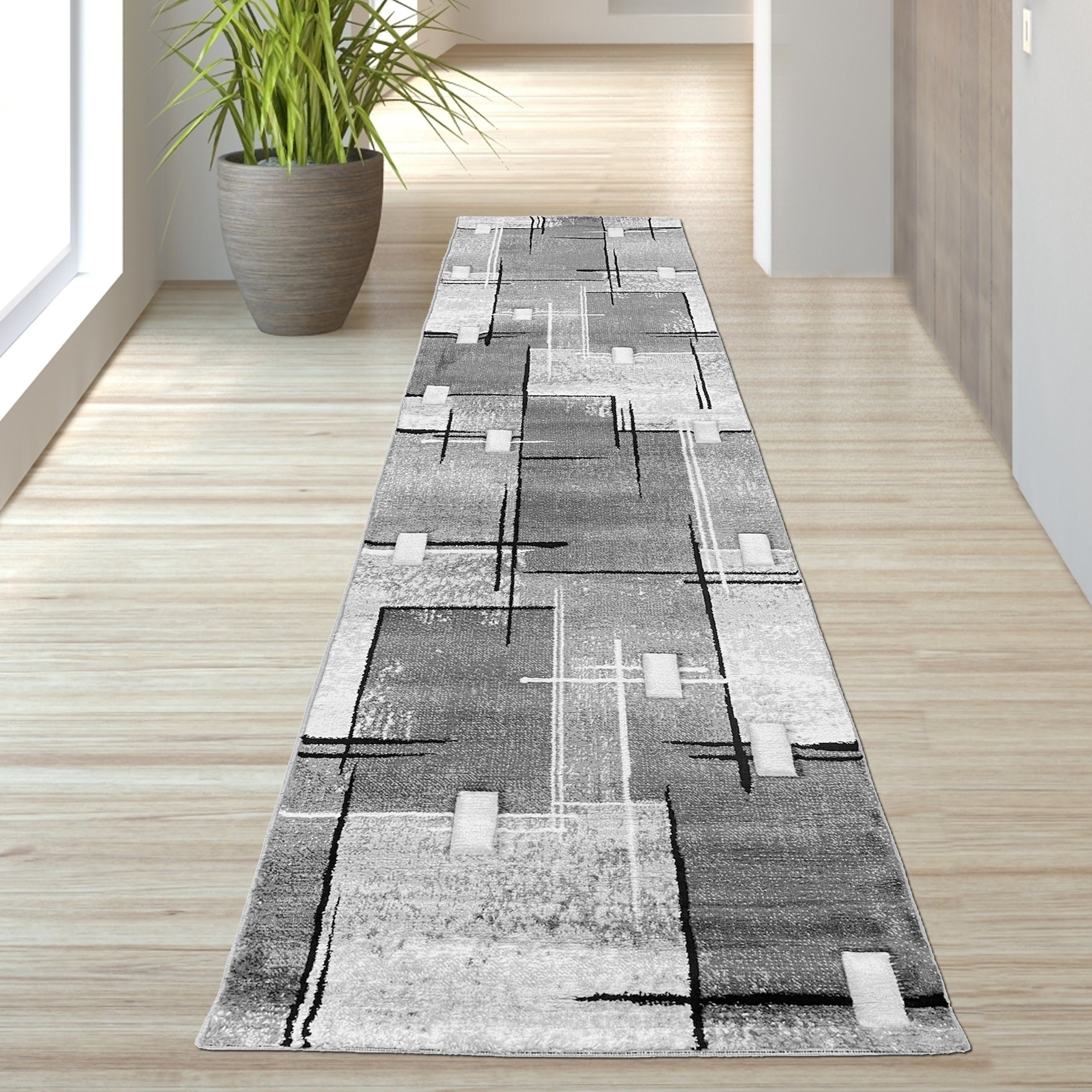 TeppichHome24 Teppich Moderner Teppich mit abstrakten Quadraten schwarz grau, rechteckig