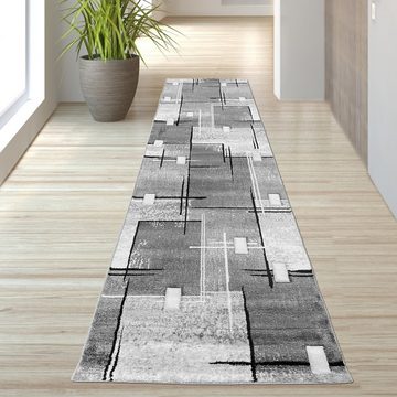 Teppich Moderner Teppich mit abstrakten Quadraten schwarz grau, TeppichHome24, rechteckig