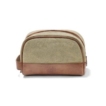 DRAKENSBERG Kulturbeutel »Glen« Khaki-Beige, Klassische Damen und Herren Kulturtasche, Canvas, Leder, handgemacht