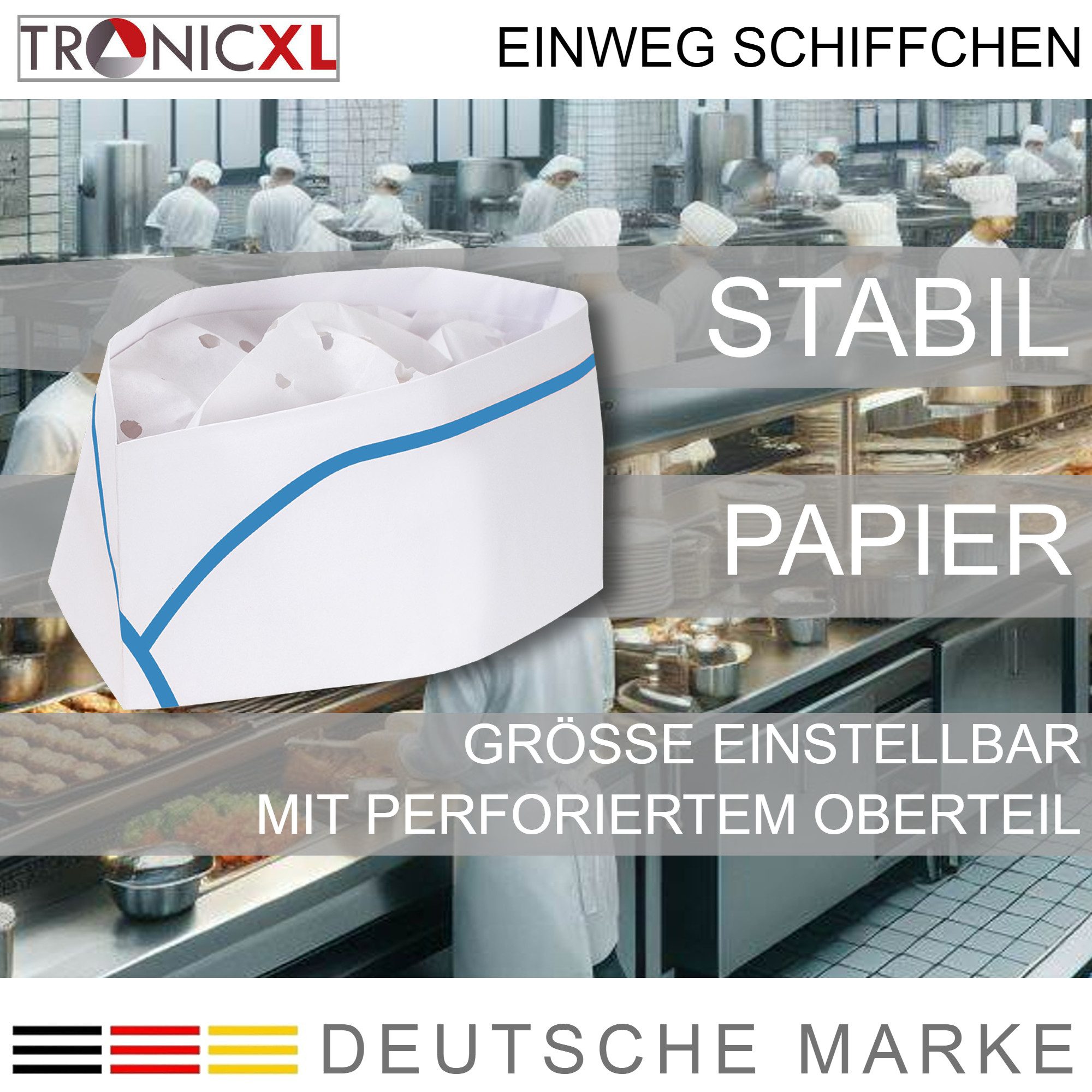 TronicXL Schlupfmütze 1000 Einweg Papier Schiffchen Kochhaube Kochmütze Papierchiffchen blau (1000-St) für Lebensmittelindustrie Bistro Kappe Cap Kopfbedeckung